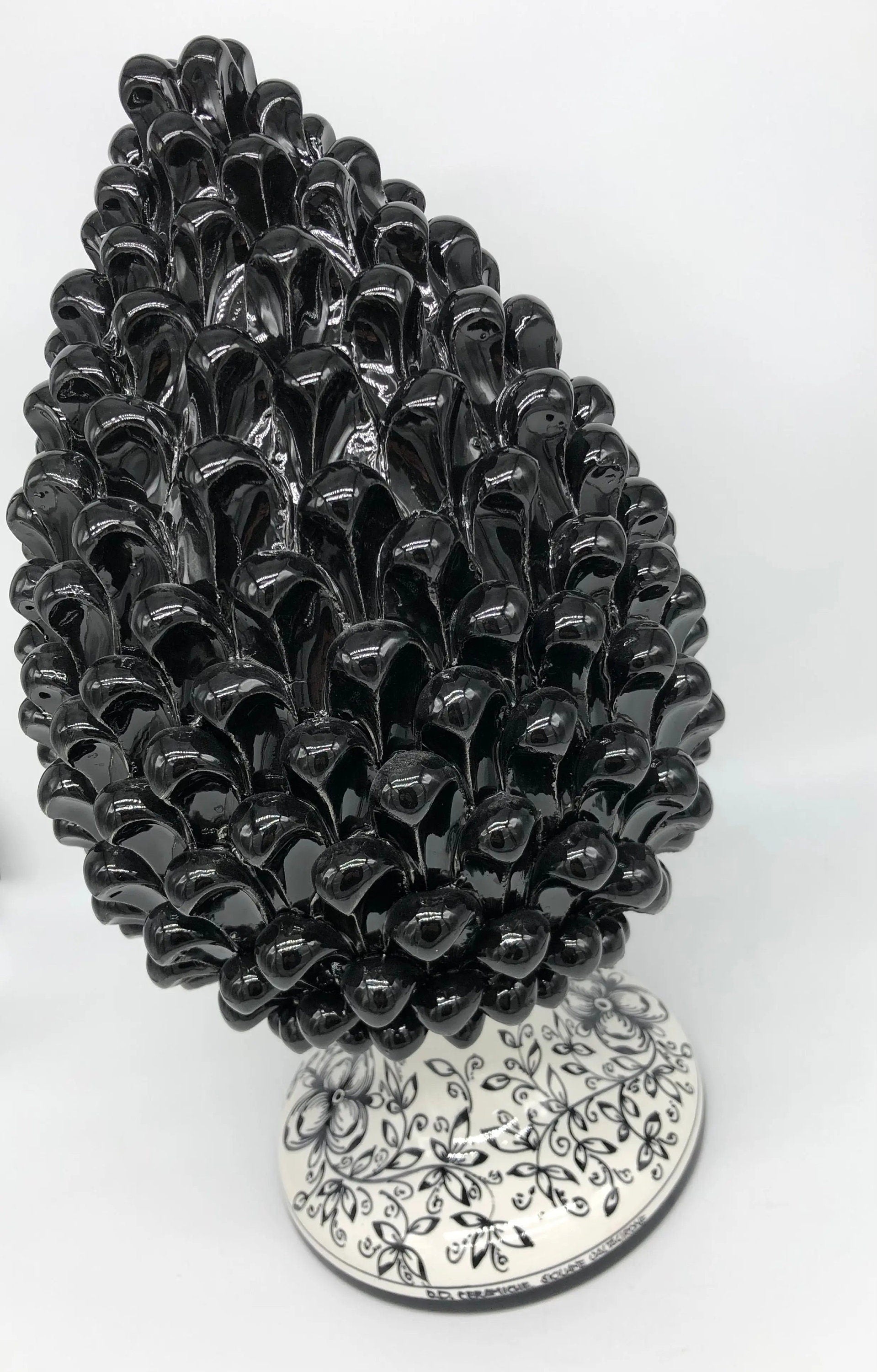 Pigna Ceramica Caltagirone cm H.40 Artigianale Nero Base Decorata DD CERAMICHE SICILIANE