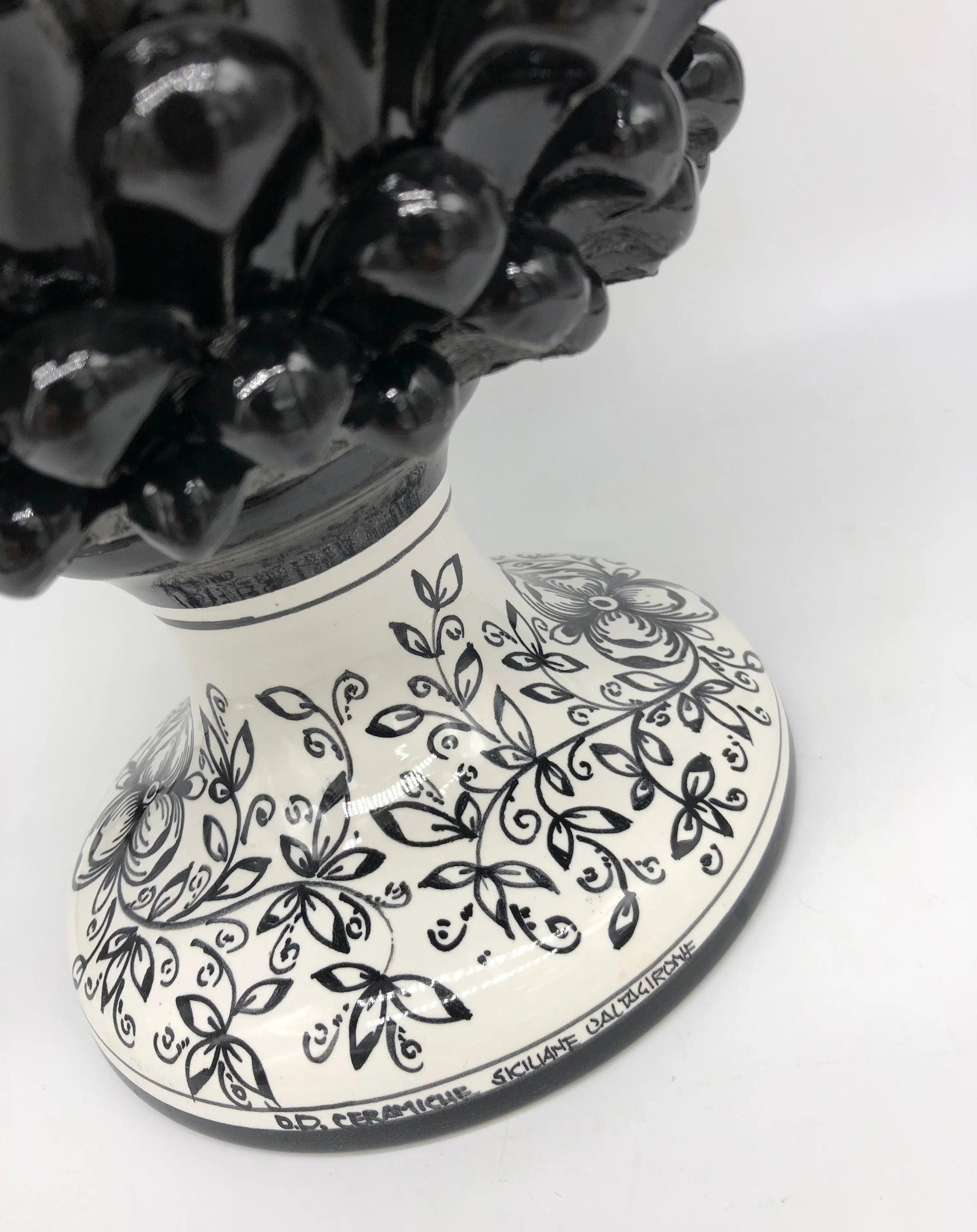Pigna Ceramica Caltagirone cm H.40 Artigianale Nero Base Decorata DD CERAMICHE SICILIANE