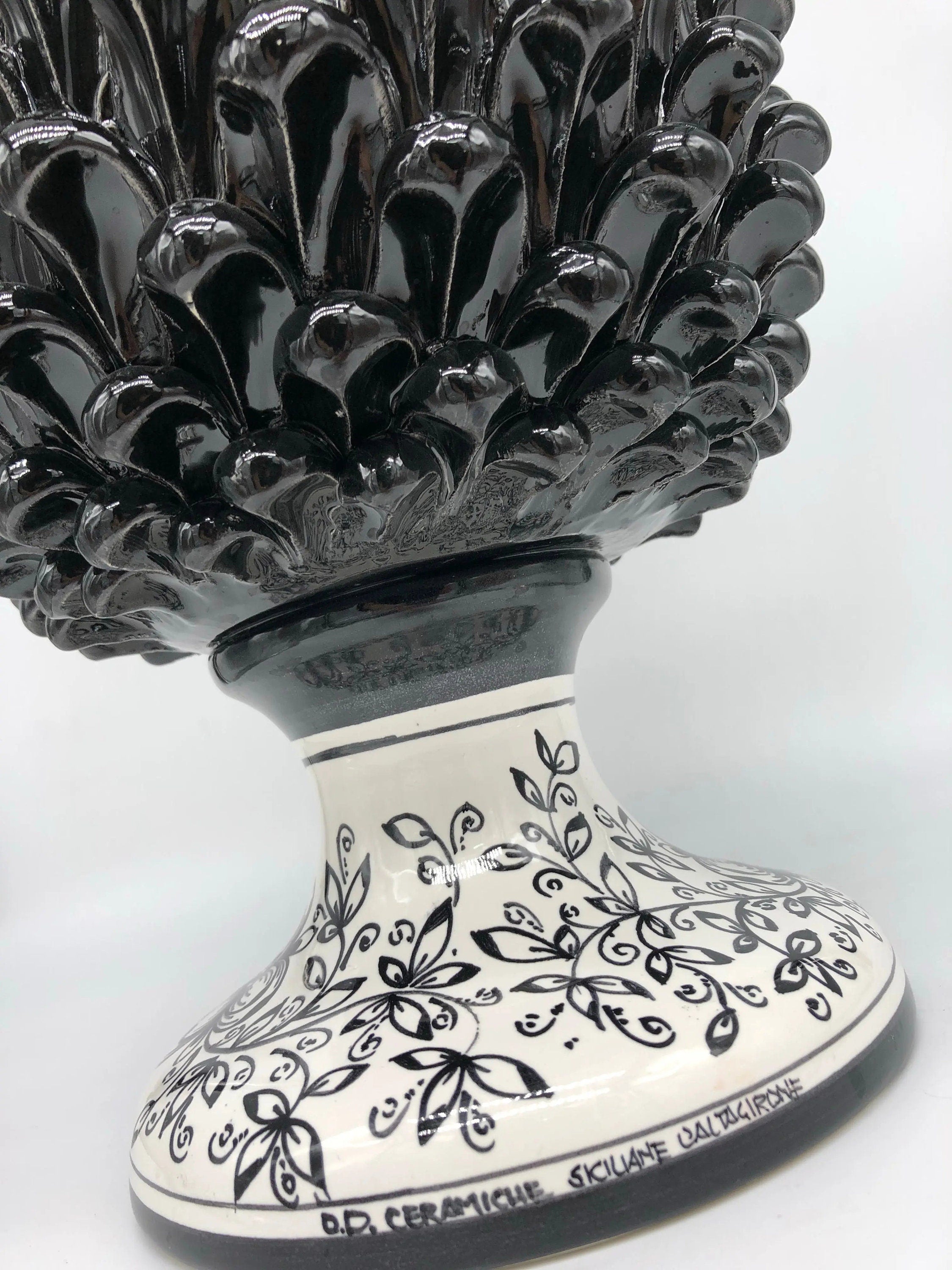 Pigna Ceramica Caltagirone cm H.40 Artigianale Nero Base Decorata DD CERAMICHE SICILIANE