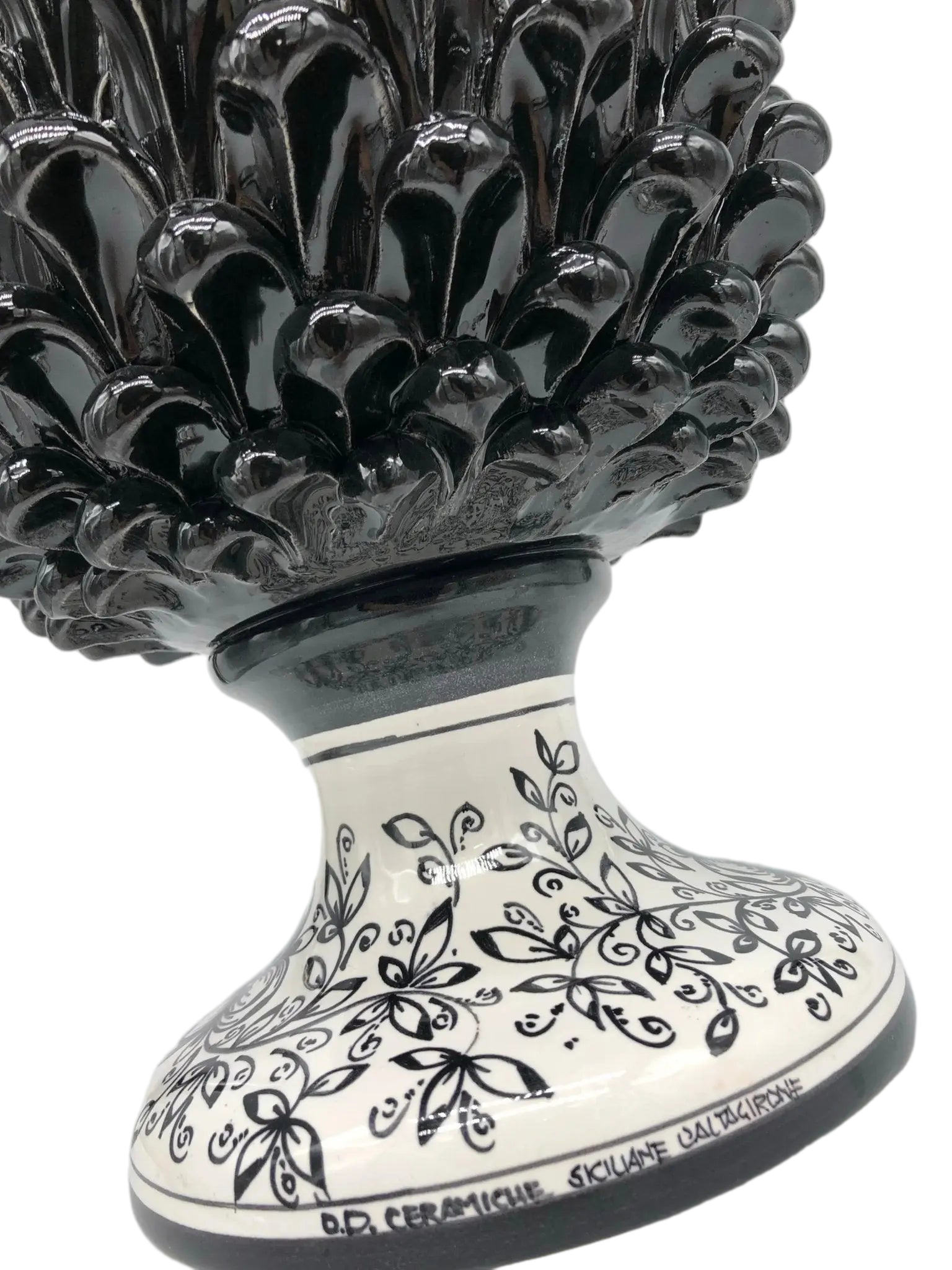 Pigna Ceramica Caltagirone cm H.40 Artigianale Nero Base Decorata - DD CERAMICHE SICILIANE