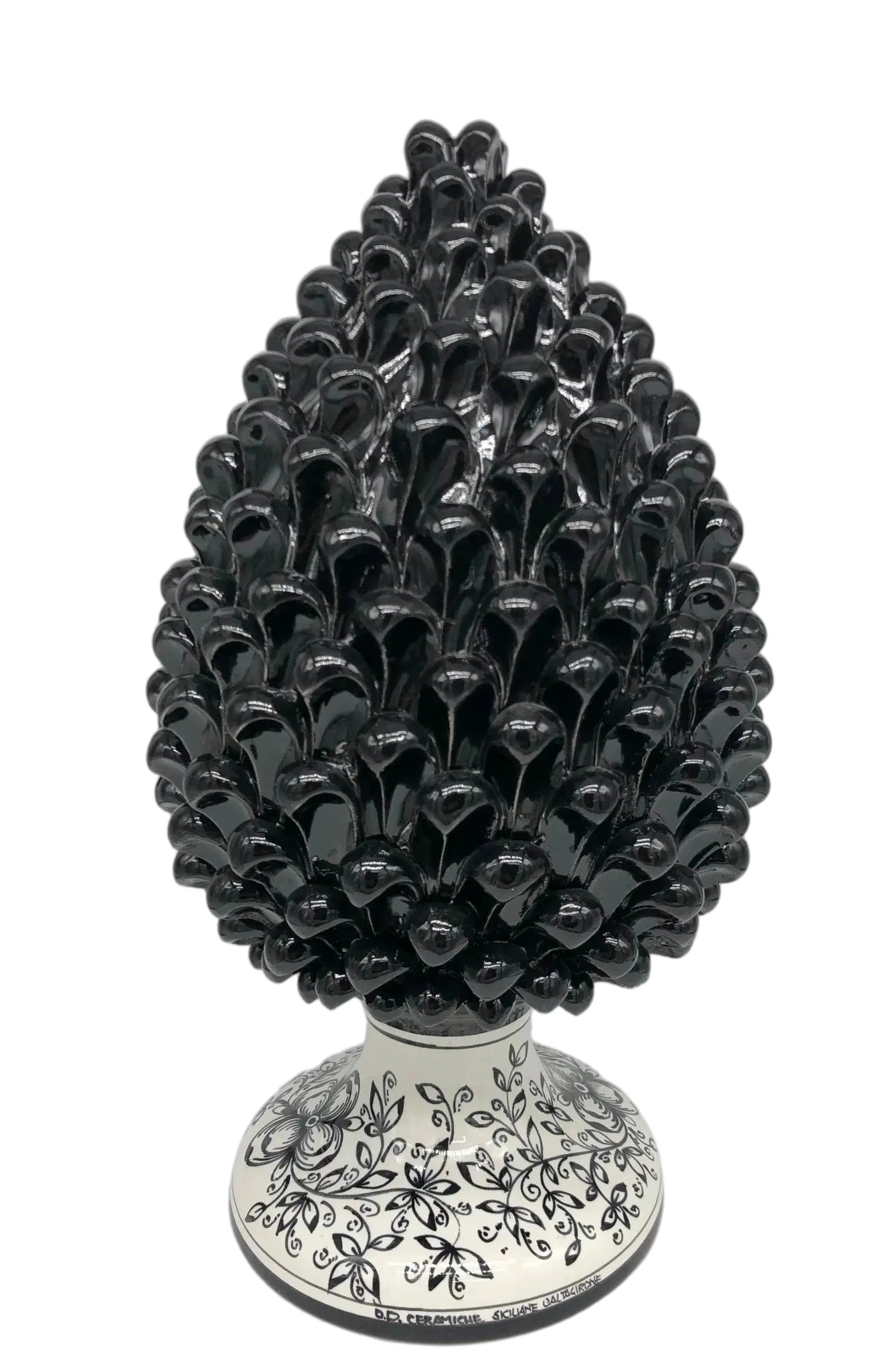 Pigna Ceramica Caltagirone cm H.40 Artigianale Nero Base Decorata - DD CERAMICHE SICILIANE