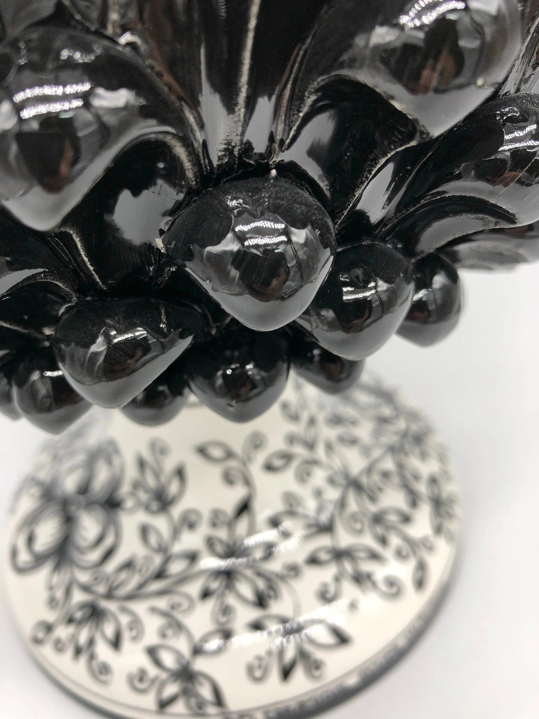 Pigna Ceramica Caltagirone cm H.40 Artigianale Nero Base Decorata DD CERAMICHE SICILIANE