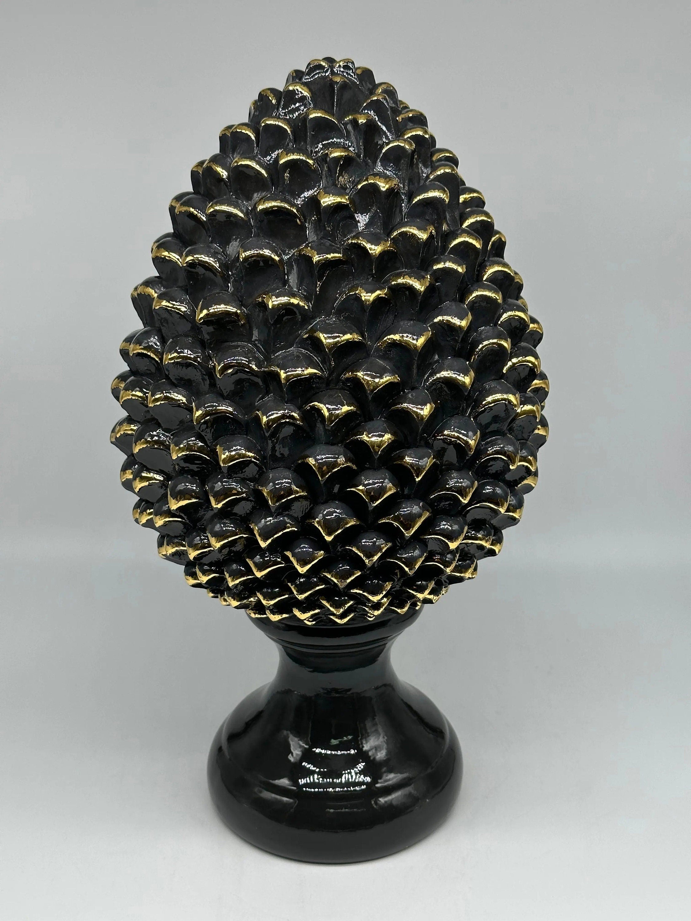 Pigna Ceramica Caltagirone cm H.40 Artigianale Nero Oro Linea Luis DD CERAMICHE SICILIANE