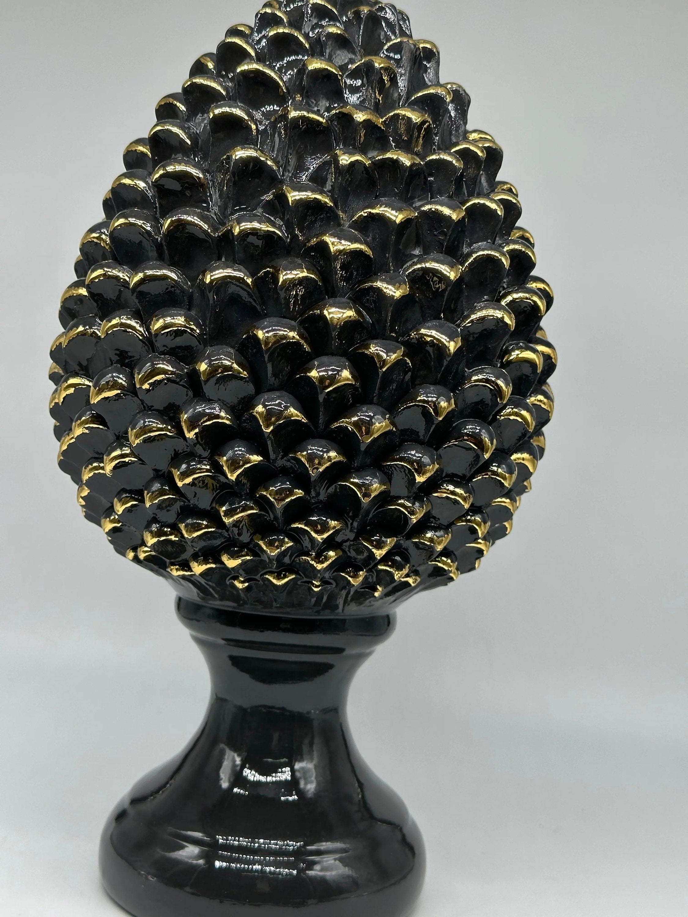 Pigna Ceramica Caltagirone cm H.40 Artigianale Nero Oro Linea Luis DD CERAMICHE SICILIANE