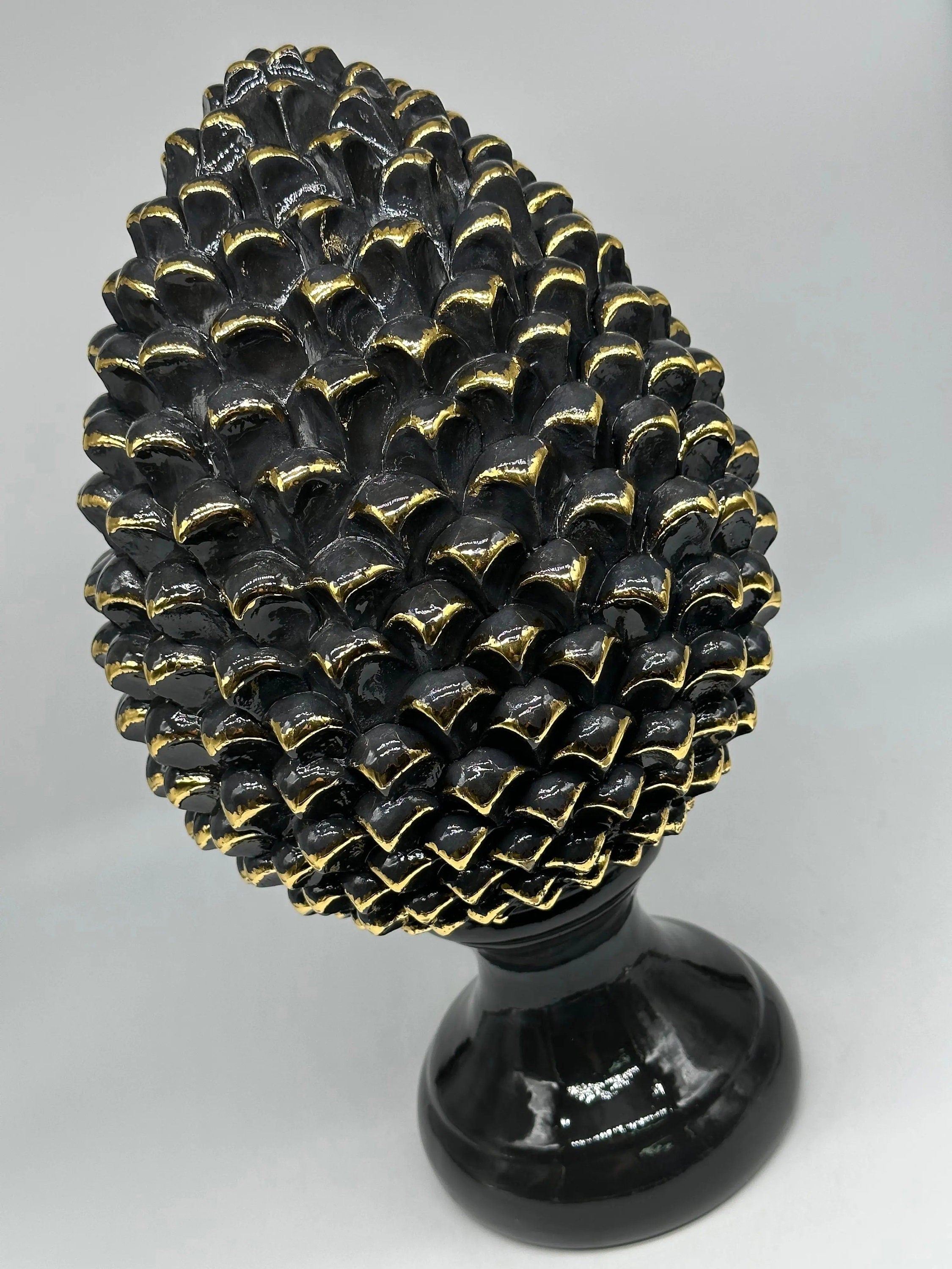 Pigna Ceramica Caltagirone cm H.40 Artigianale Nero Oro Linea Luis DD CERAMICHE SICILIANE