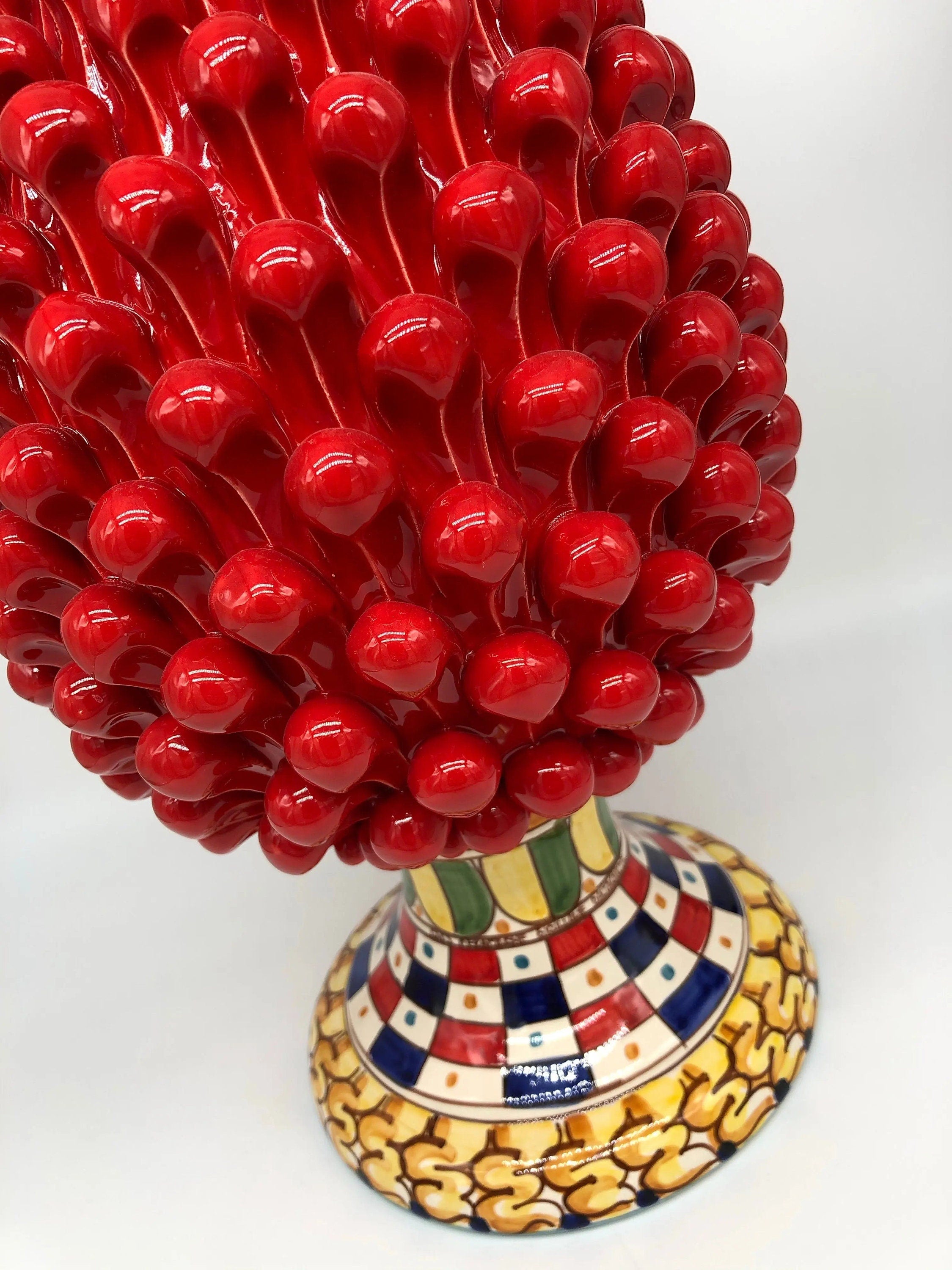 Pigna Ceramica Caltagirone cm H.40 Artigianale Rosso Base Decorata 2021 DD CERAMICHE SICILIANE