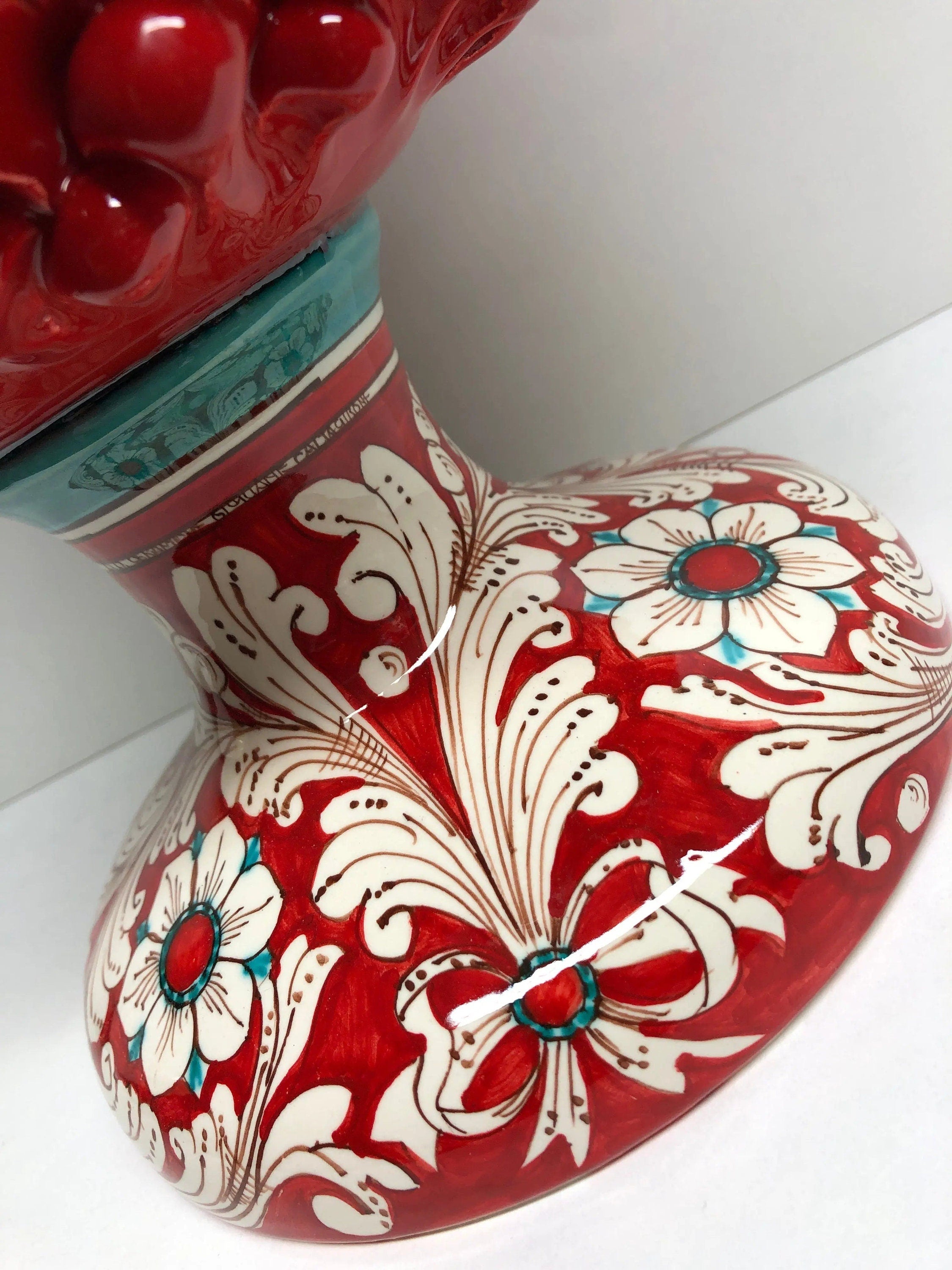 Pigna Ceramica Caltagirone cm H.40 Artigianale Rosso Base Decorata DD CERAMICHE SICILIANE