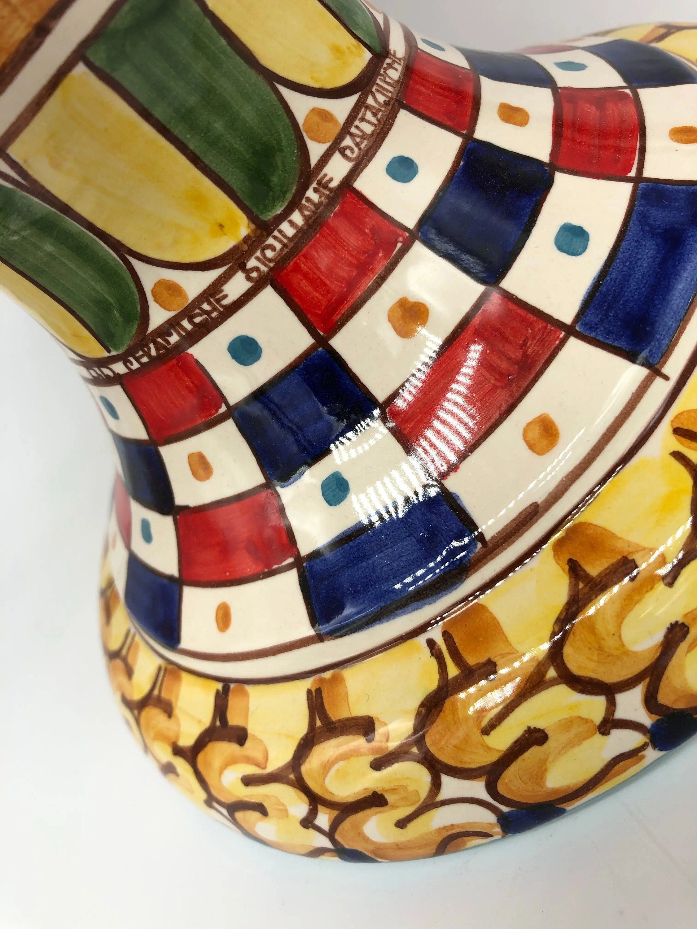 Pigna Ceramica Caltagirone cm H.40 Artigianale Rosso Base Decorata 2021 DD CERAMICHE SICILIANE