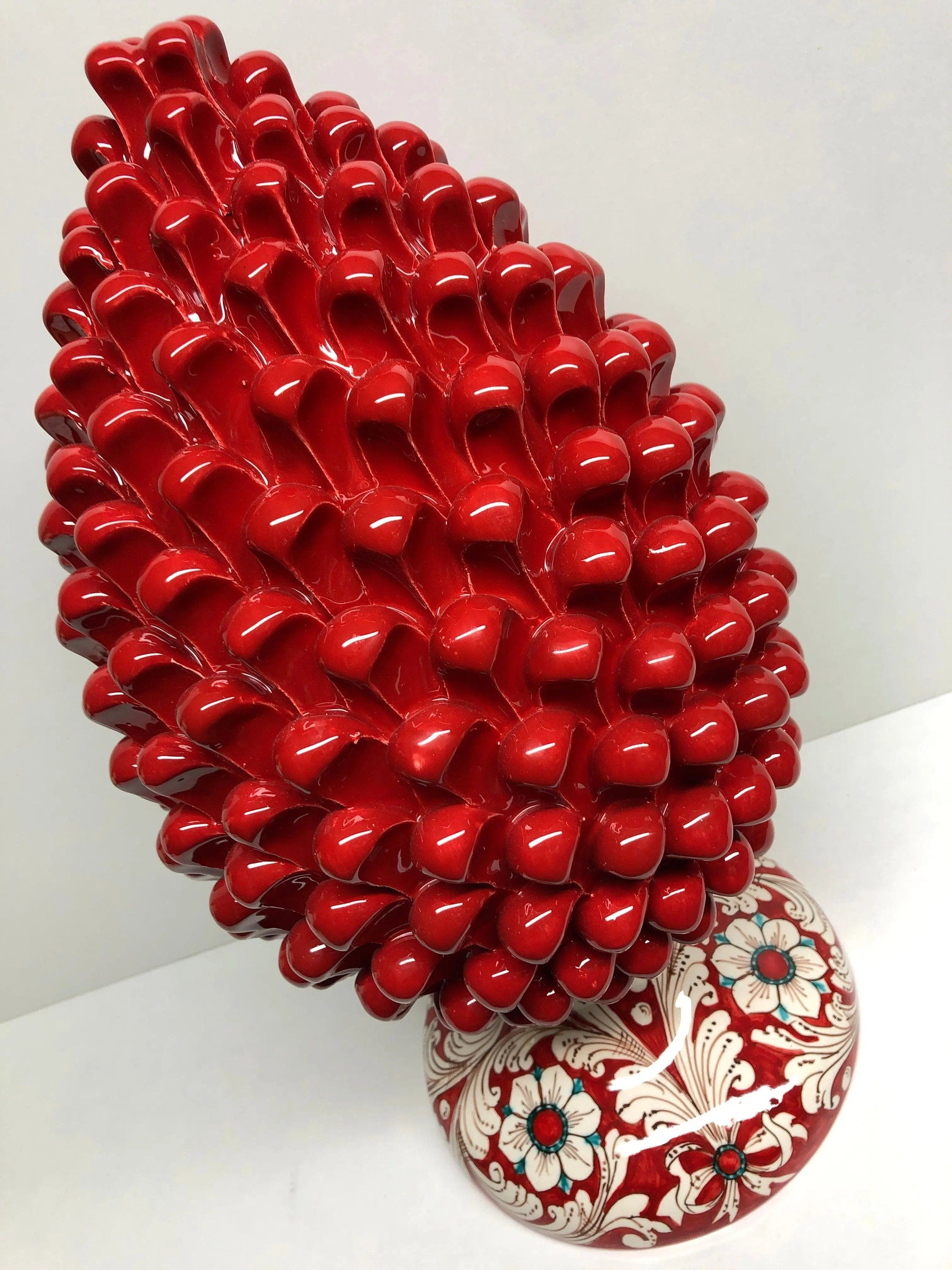 Pigna Ceramica Caltagirone cm H.40 Artigianale Rosso Base Decorata DD CERAMICHE SICILIANE