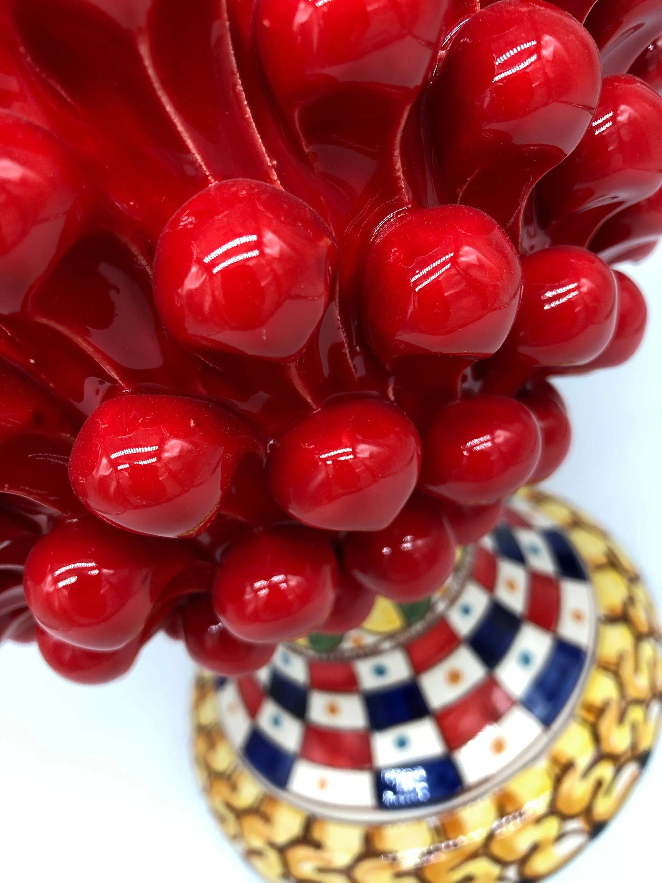 Pigna Ceramica Caltagirone cm H.40 Artigianale Rosso Base Decorata 2021 DD CERAMICHE SICILIANE