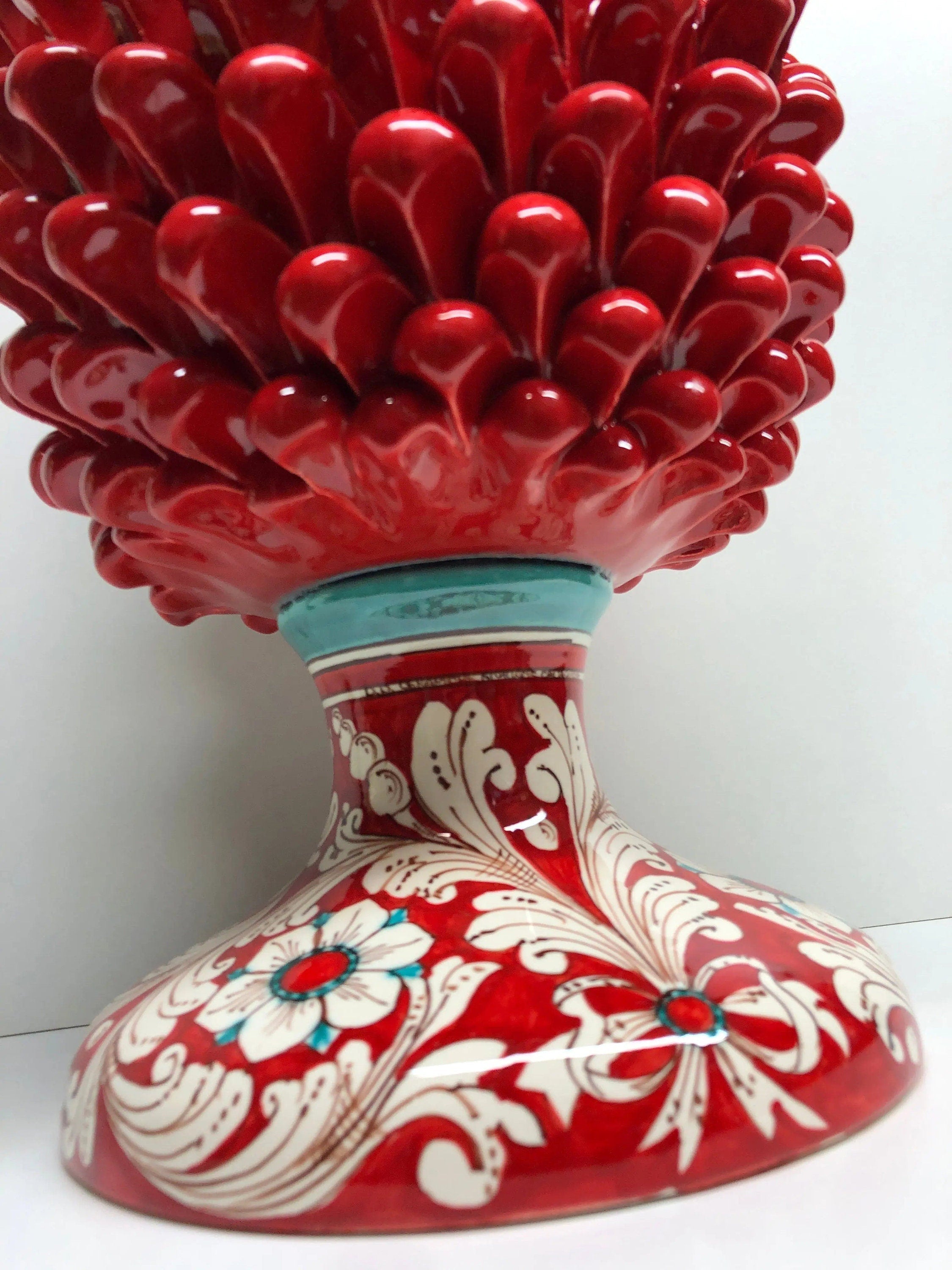Pigna Ceramica Caltagirone cm H.40 Artigianale Rosso Base Decorata DD CERAMICHE SICILIANE