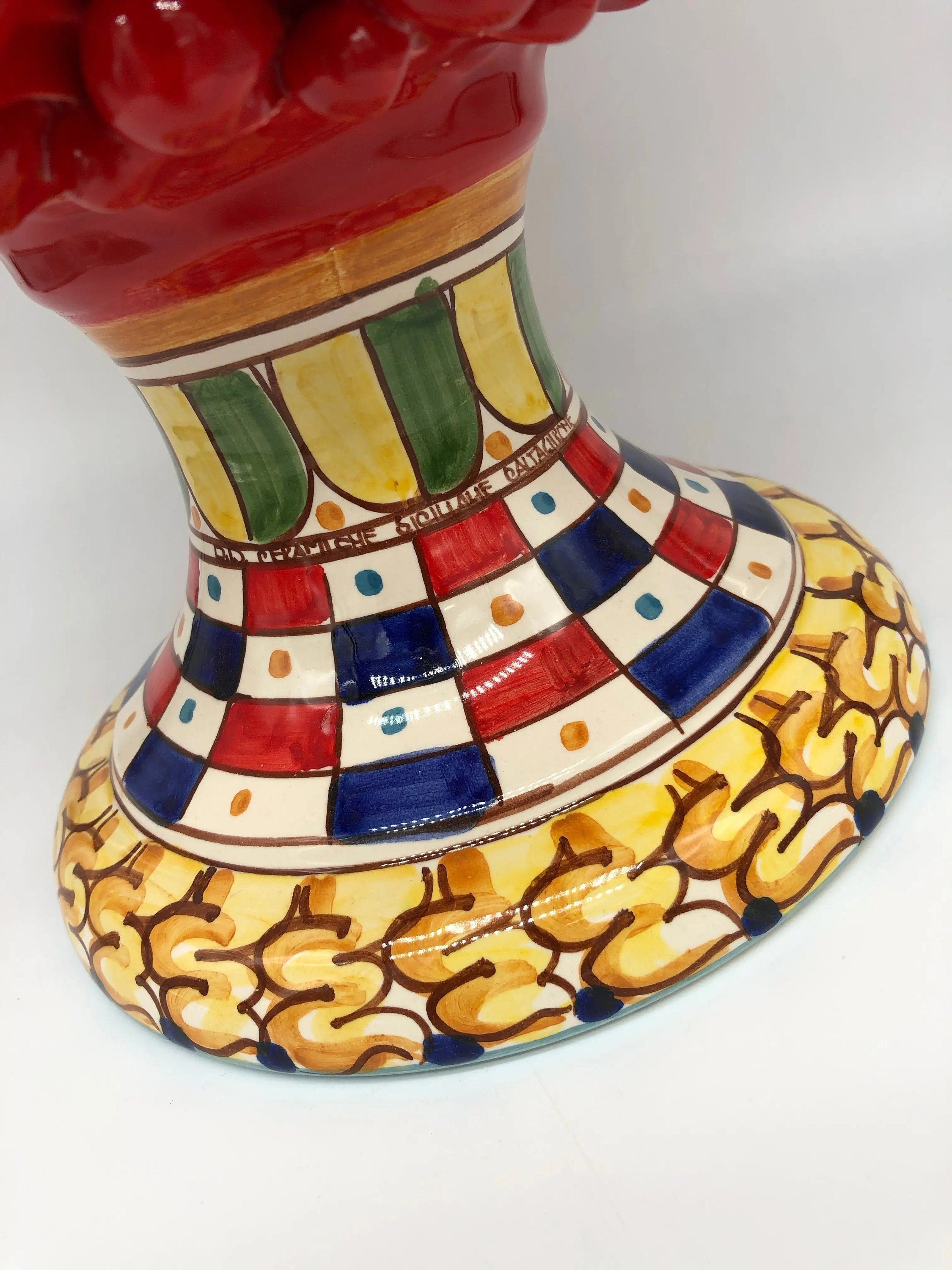 Pigna Ceramica Caltagirone cm H.40 Artigianale Rosso Base Decorata 2021 DD CERAMICHE SICILIANE