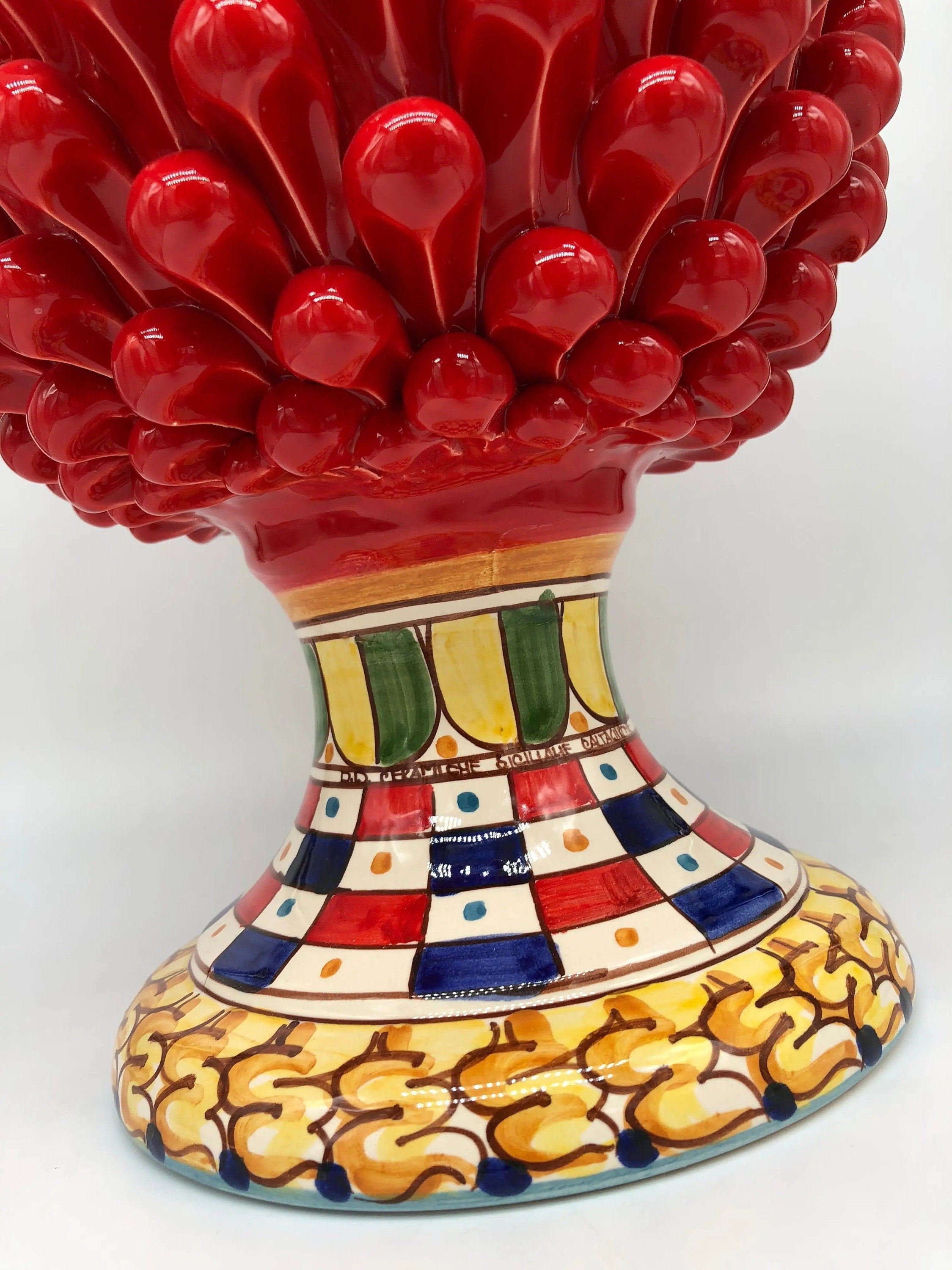 Pigna Ceramica Caltagirone cm H.40 Artigianale Rosso Base Decorata 2021 DD CERAMICHE SICILIANE