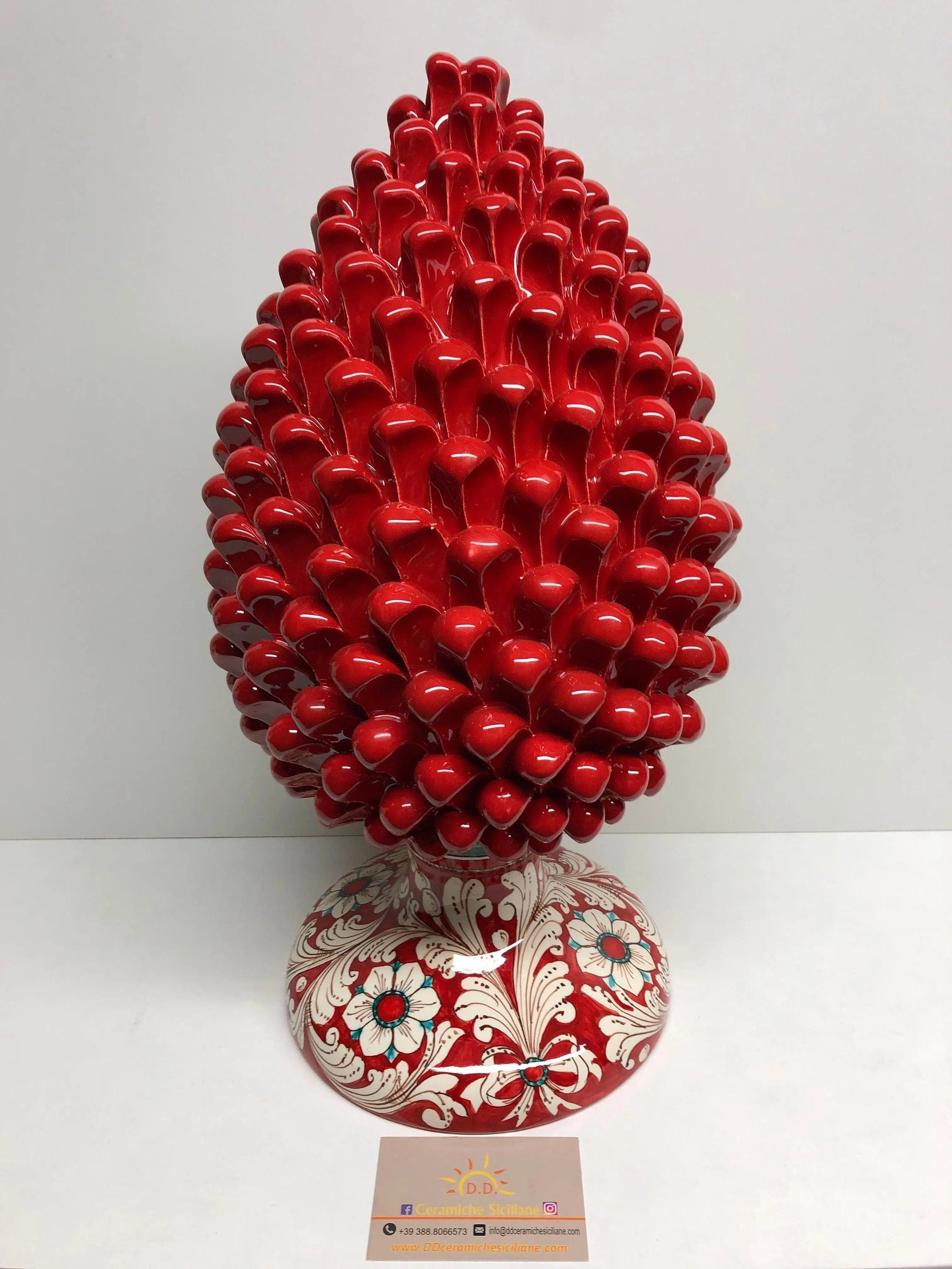 Pigna Ceramica Caltagirone cm H.40 Artigianale Rosso Base Decorata DD CERAMICHE SICILIANE