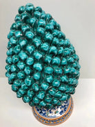 Pigna Ceramica Caltagirone cm H.40 Artigianale Verde Acqua Base Decorata Fiori DD CERAMICHE SICILIANE