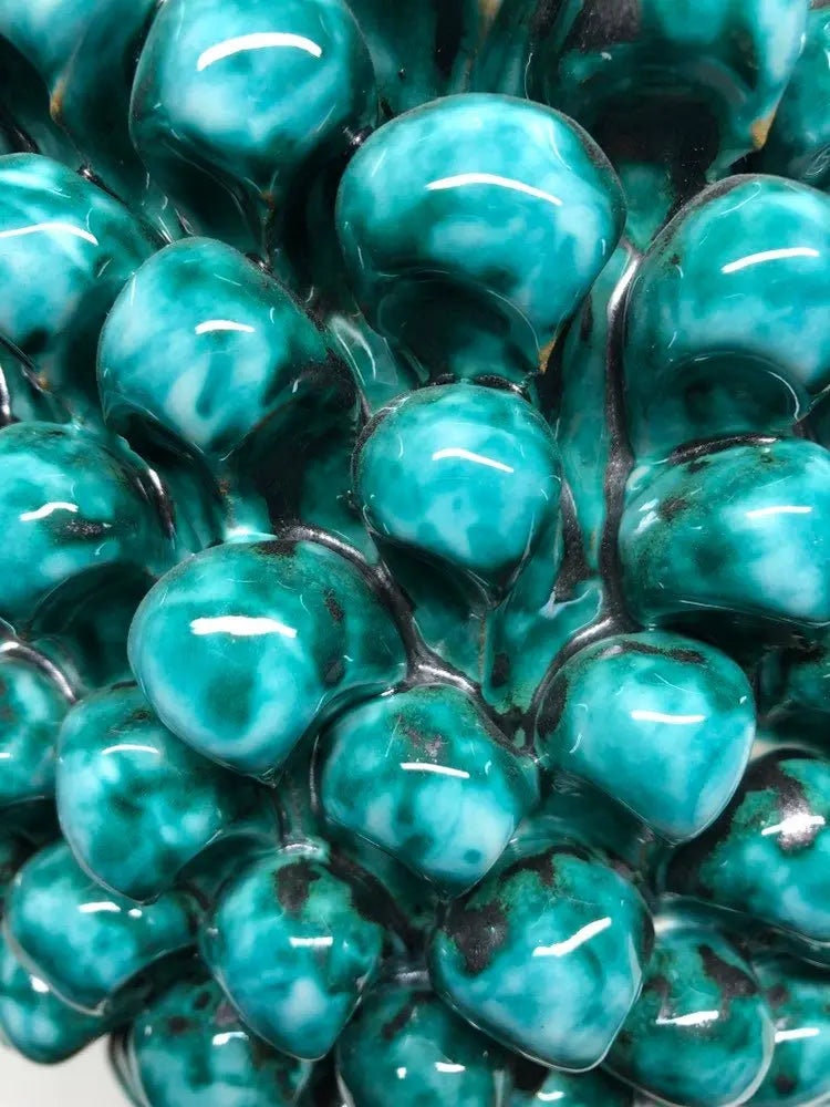 Pigna Ceramica Caltagirone cm H.40 Artigianale Verde Acqua Base Decorata Fiori DD CERAMICHE SICILIANE