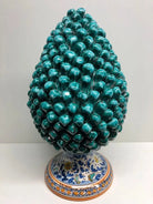 Pigna Ceramica Caltagirone cm H.40 Artigianale Verde Acqua Base Decorata Fiori DD CERAMICHE SICILIANE