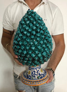 Pigna Ceramica Caltagirone cm H.40 Artigianale Verde Acqua Base Decorata Fiori DD CERAMICHE SICILIANE