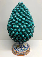 Pigna Ceramica Caltagirone cm H.40 Artigianale Verde Acqua Base Decorata Fiori DD CERAMICHE SICILIANE