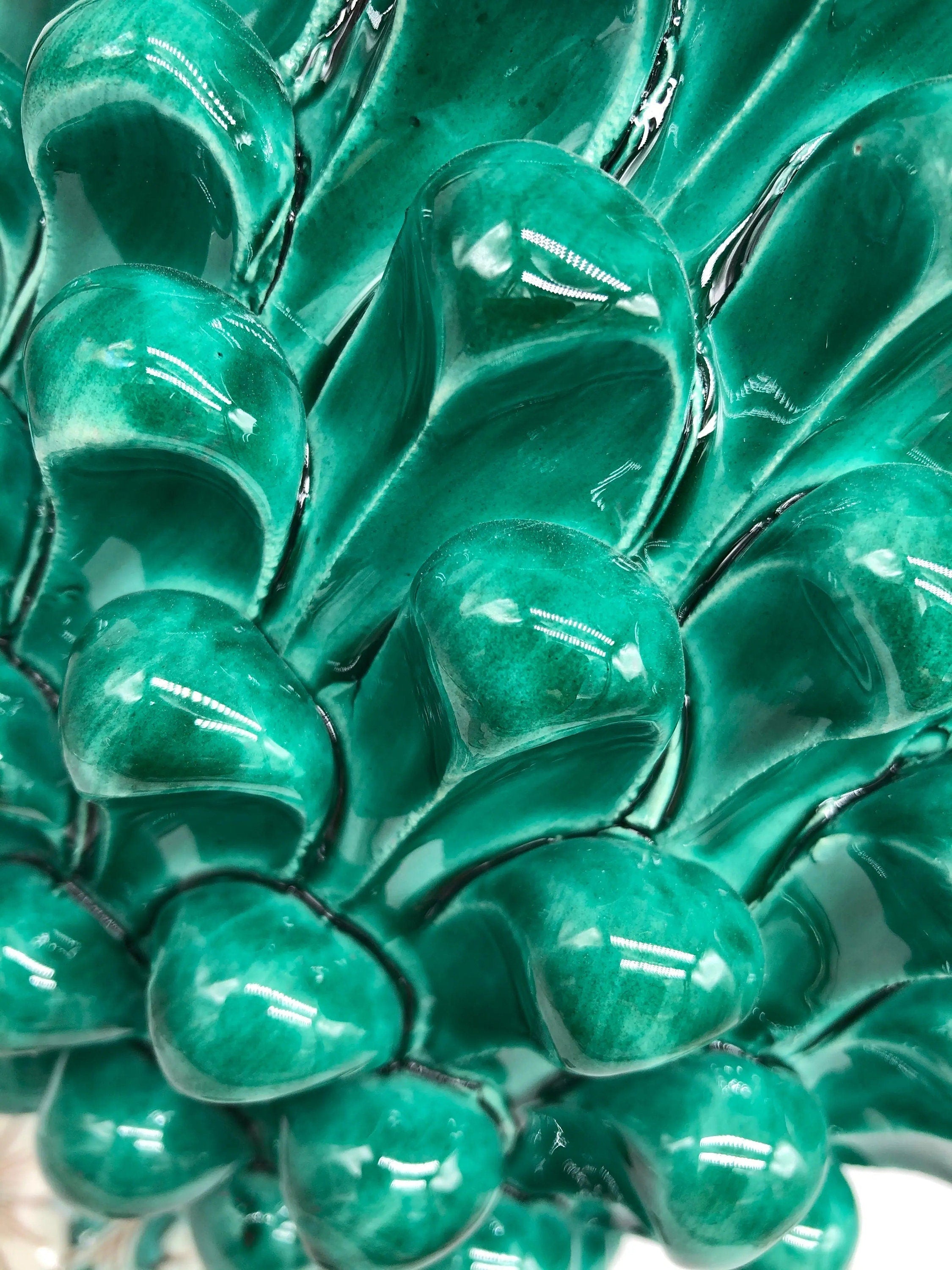 Pigna Ceramica Caltagirone cm H.40 Artigianale Verde Cristallo con Base Decorata DD CERAMICHE SICILIANE