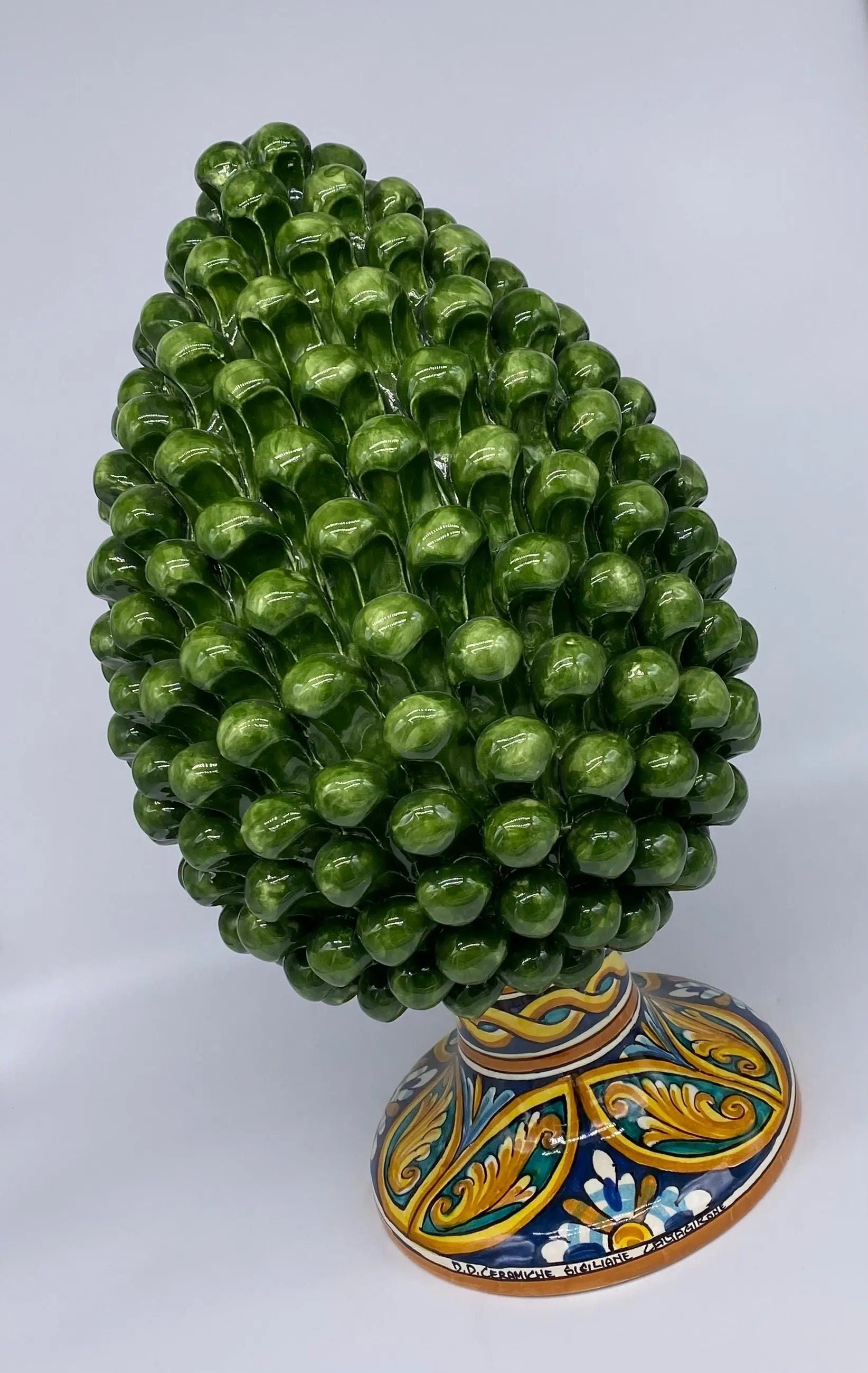 Pigna Ceramica Caltagirone cm H.40 Artigianale Verde Prato Base Decorata DD CERAMICHE SICILIANE
