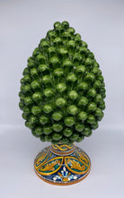 Pigna Ceramica Caltagirone cm H.40 Artigianale Verde Prato Base Decorata DD CERAMICHE SICILIANE