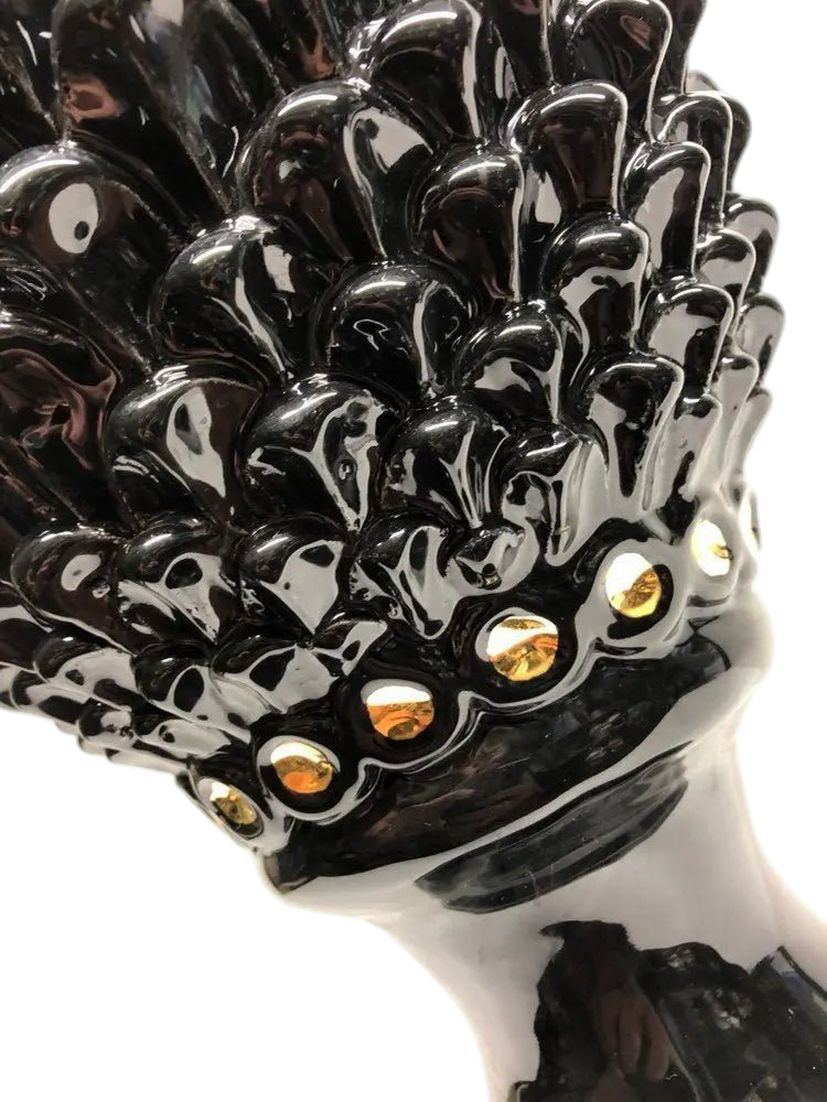 Pigna Ceramica Caltagirone cm H.45 Artigianale Nero dettagli Oro Linea Luis DD CERAMICHE SICILIANE