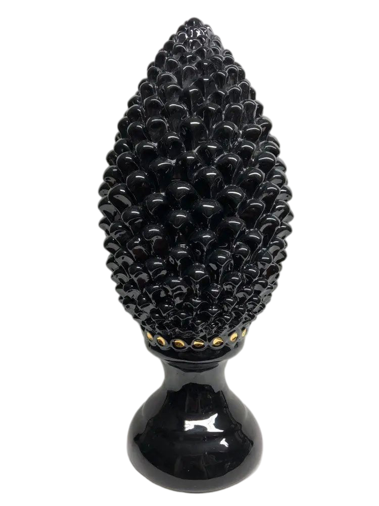 Pigna Ceramica Caltagirone cm H.45 Artigianale Nero dettagli Oro Linea Luis DD CERAMICHE SICILIANE