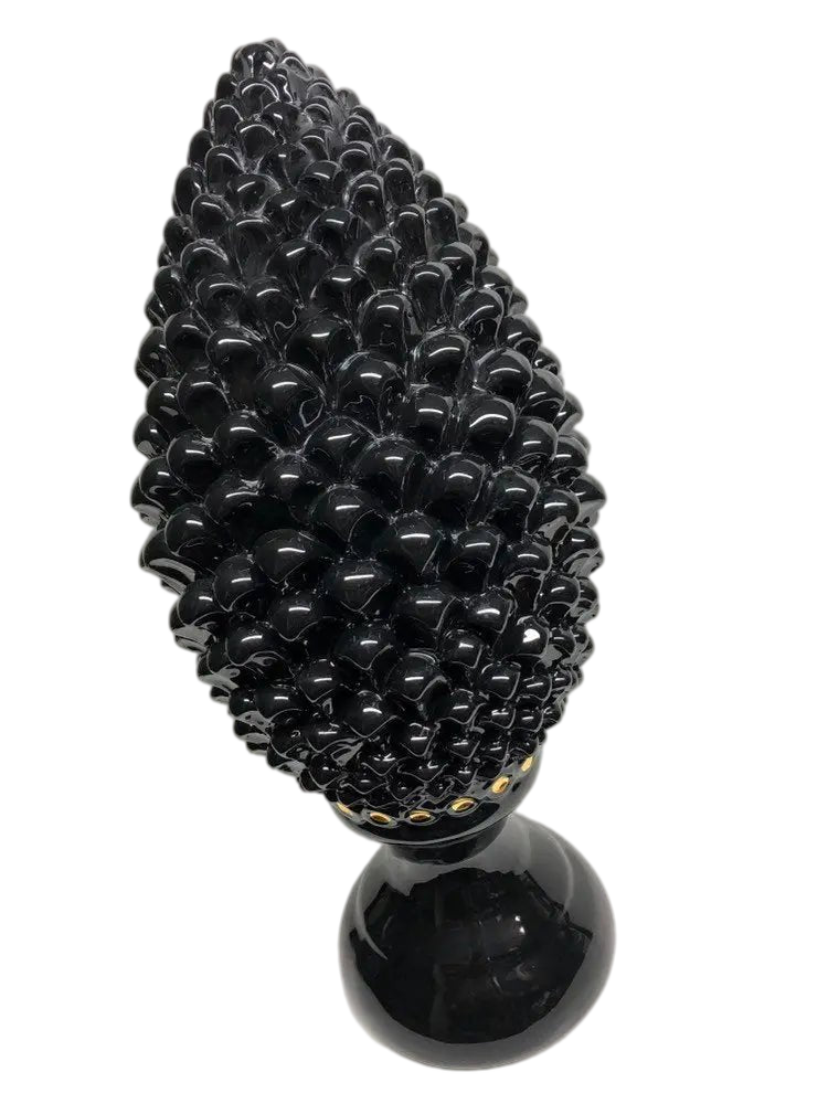 Pigna Ceramica Caltagirone cm H.45 Artigianale Nero dettagli Oro Linea Luis DD CERAMICHE SICILIANE