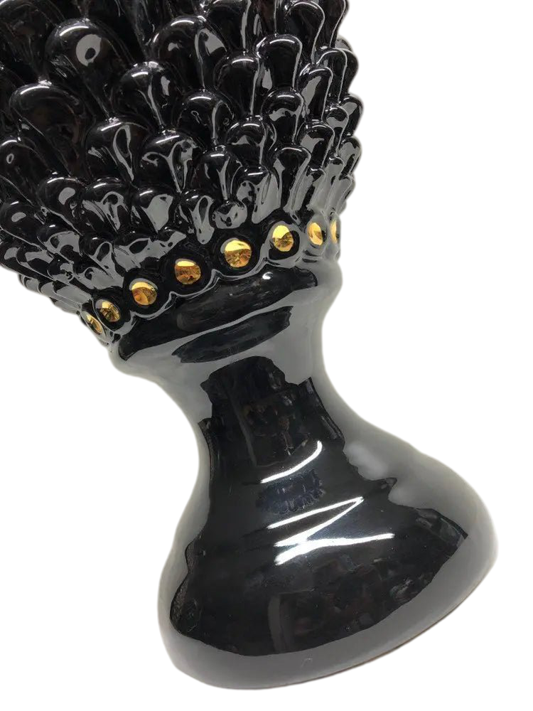 Pigna Ceramica Caltagirone cm H.45 Artigianale Nero dettagli Oro Linea Luis DD CERAMICHE SICILIANE