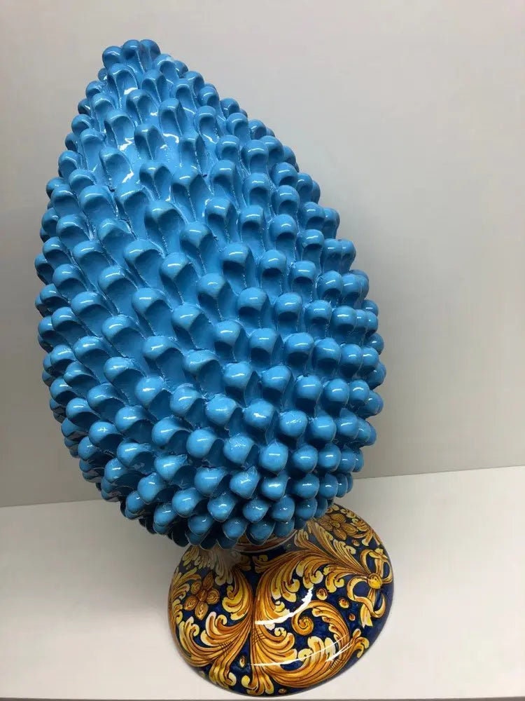 Pigna Ceramica Caltagirone cm H.50 Artigianale Celeste Base Decorata DD CERAMICHE SICILIANE