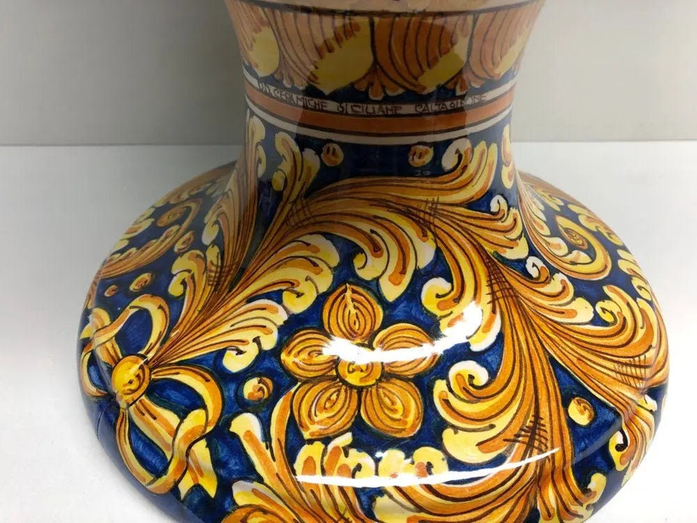 Pigna Ceramica Caltagirone cm H.50 Artigianale Celeste Base Decorata DD CERAMICHE SICILIANE