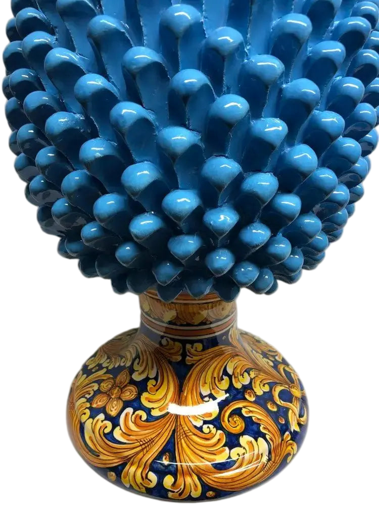 Pigna Ceramica Caltagirone cm H.50 Artigianale Celeste Base Decorata DD CERAMICHE SICILIANE