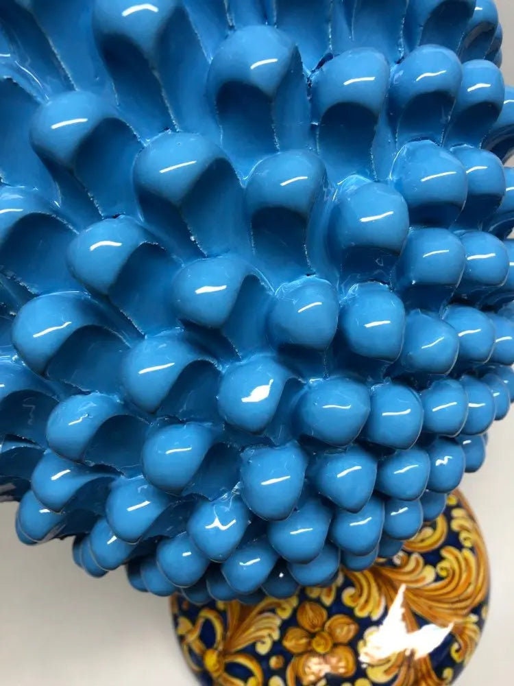 Pigna Ceramica Caltagirone cm H.50 Artigianale Celeste Base Decorata DD CERAMICHE SICILIANE