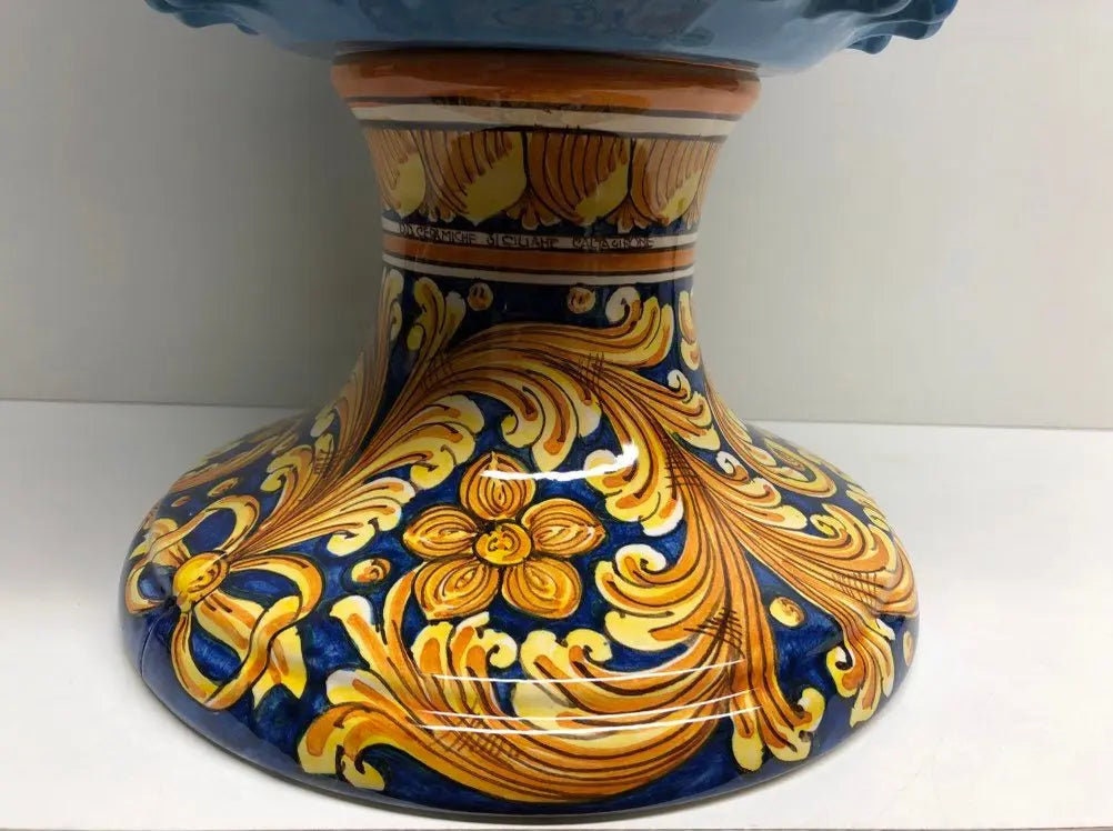 Pigna Ceramica Caltagirone cm H.50 Artigianale Celeste Base Decorata DD CERAMICHE SICILIANE