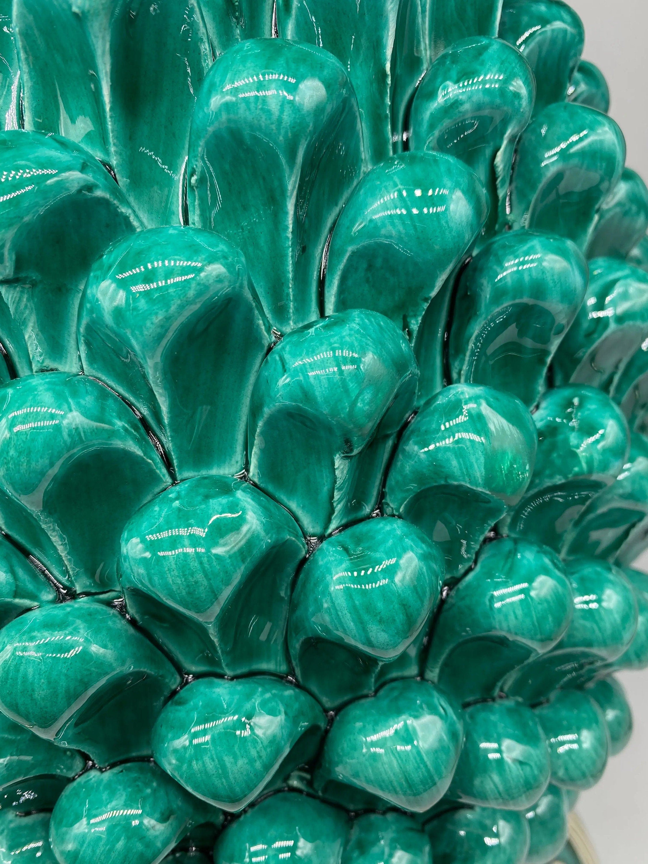 Pigna Ceramica Caltagirone cm H.50 Artigianale Verde Acqua Base Decorata DD CERAMICHE SICILIANE