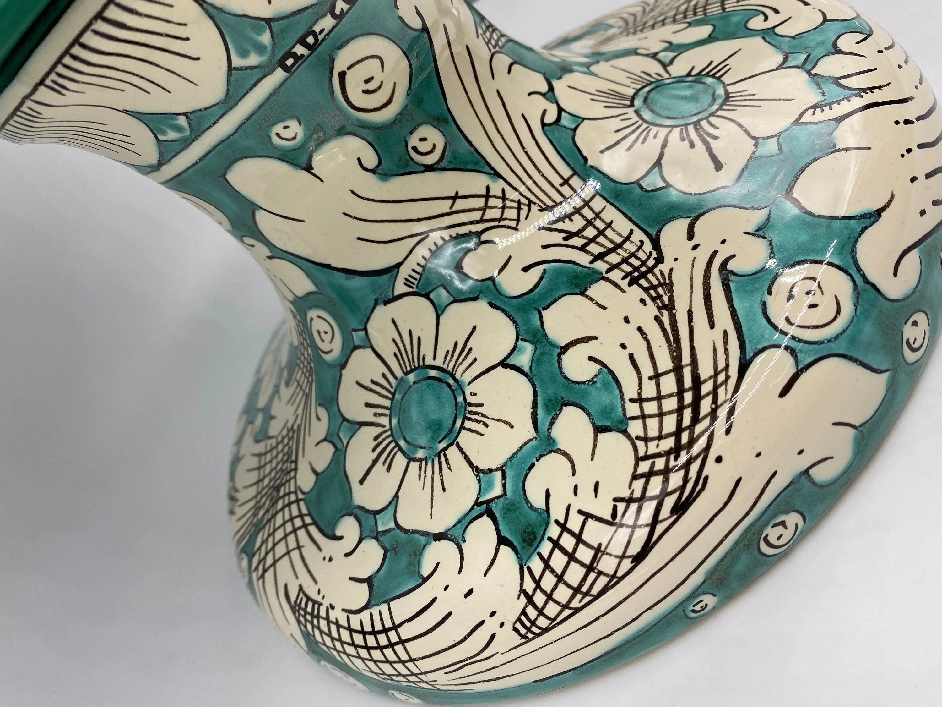 Pigna Ceramica Caltagirone cm H.50 Artigianale Verde Acqua Base Decorata DD CERAMICHE SICILIANE