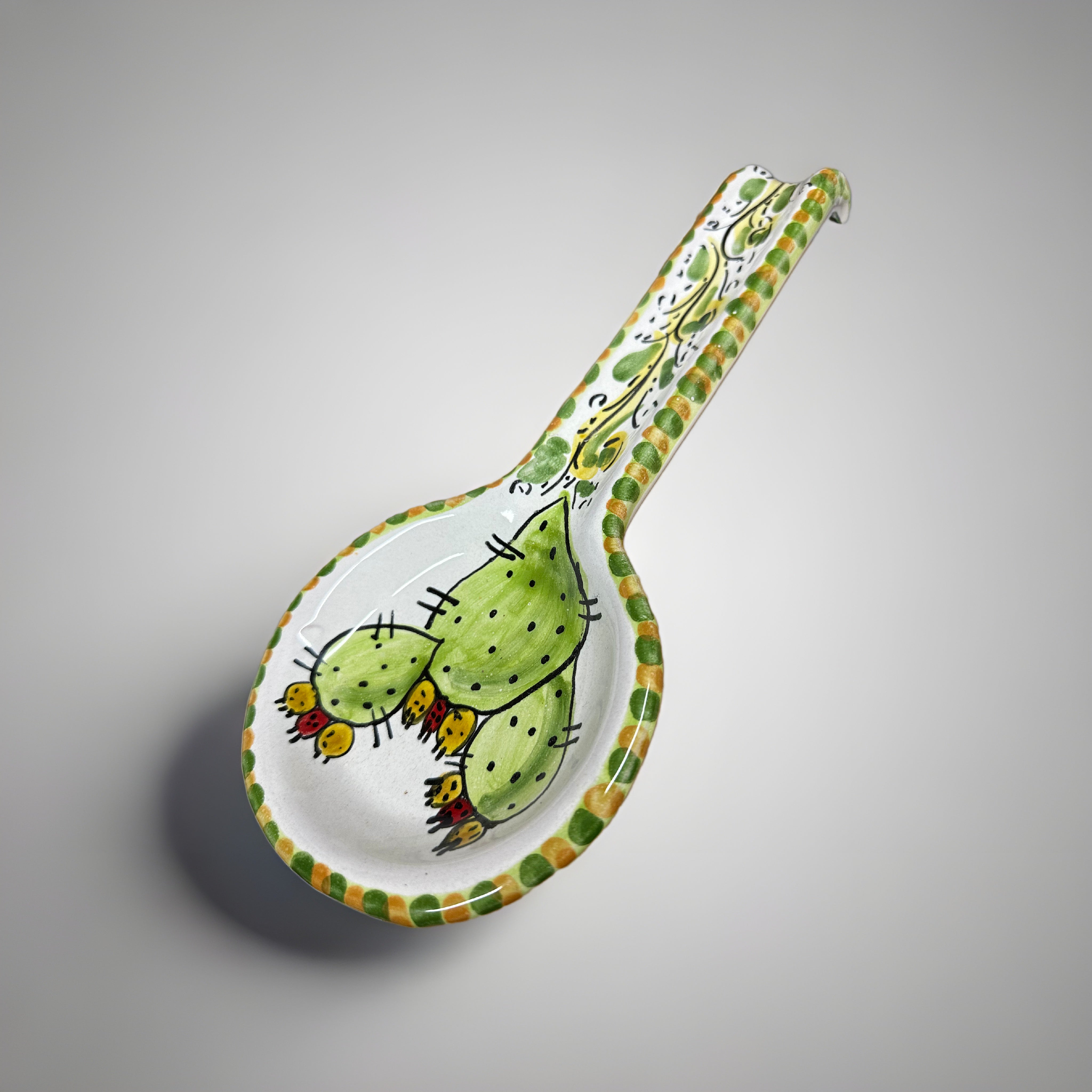 Poggiamestolo Fichi d’India Decorato a mano 30x13cm Ceramica Caltagirone - OGGETTISTICA