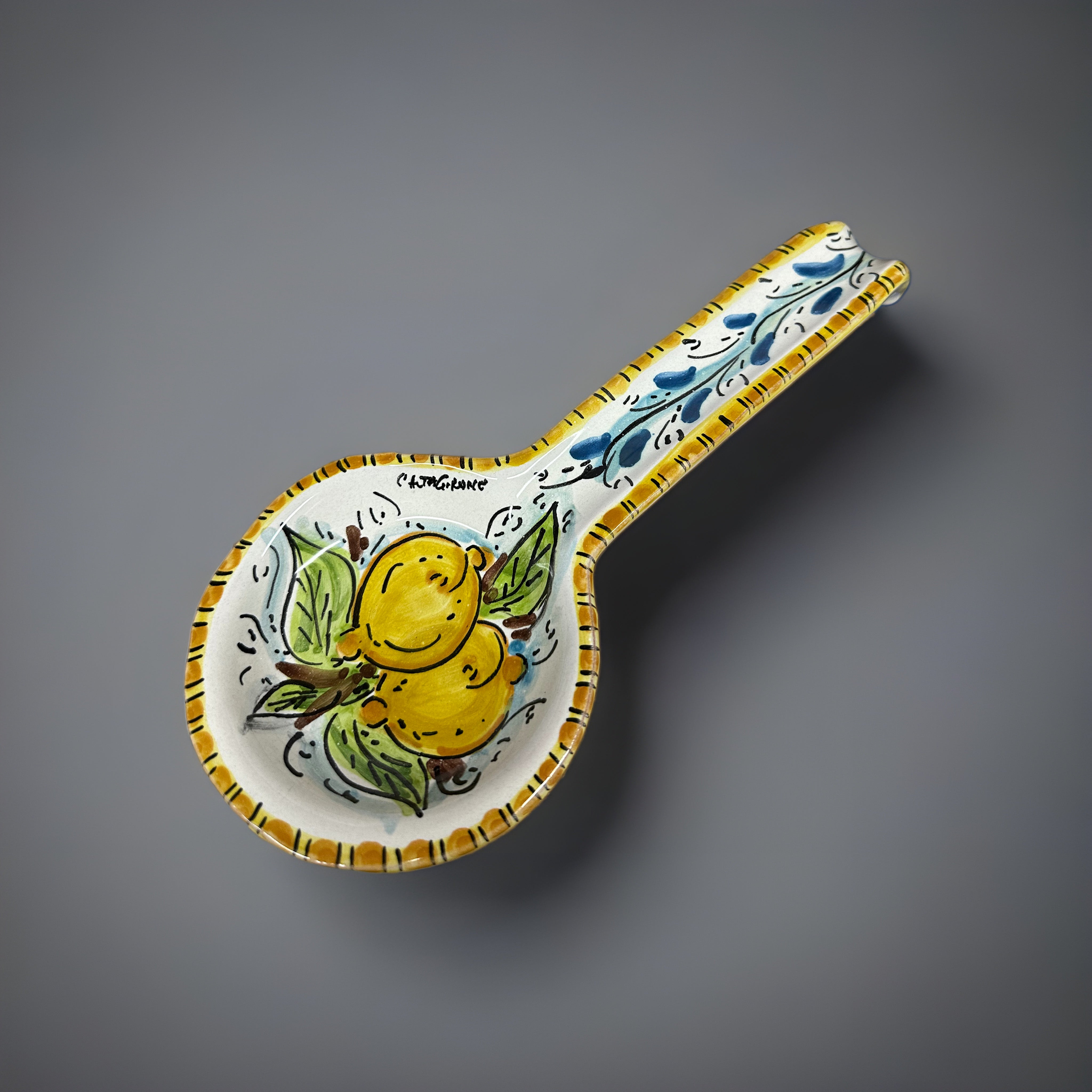 Poggiamestolo Limoni Decorato a mano 30x13cm Ceramica Caltagirone - OGGETTISTICA