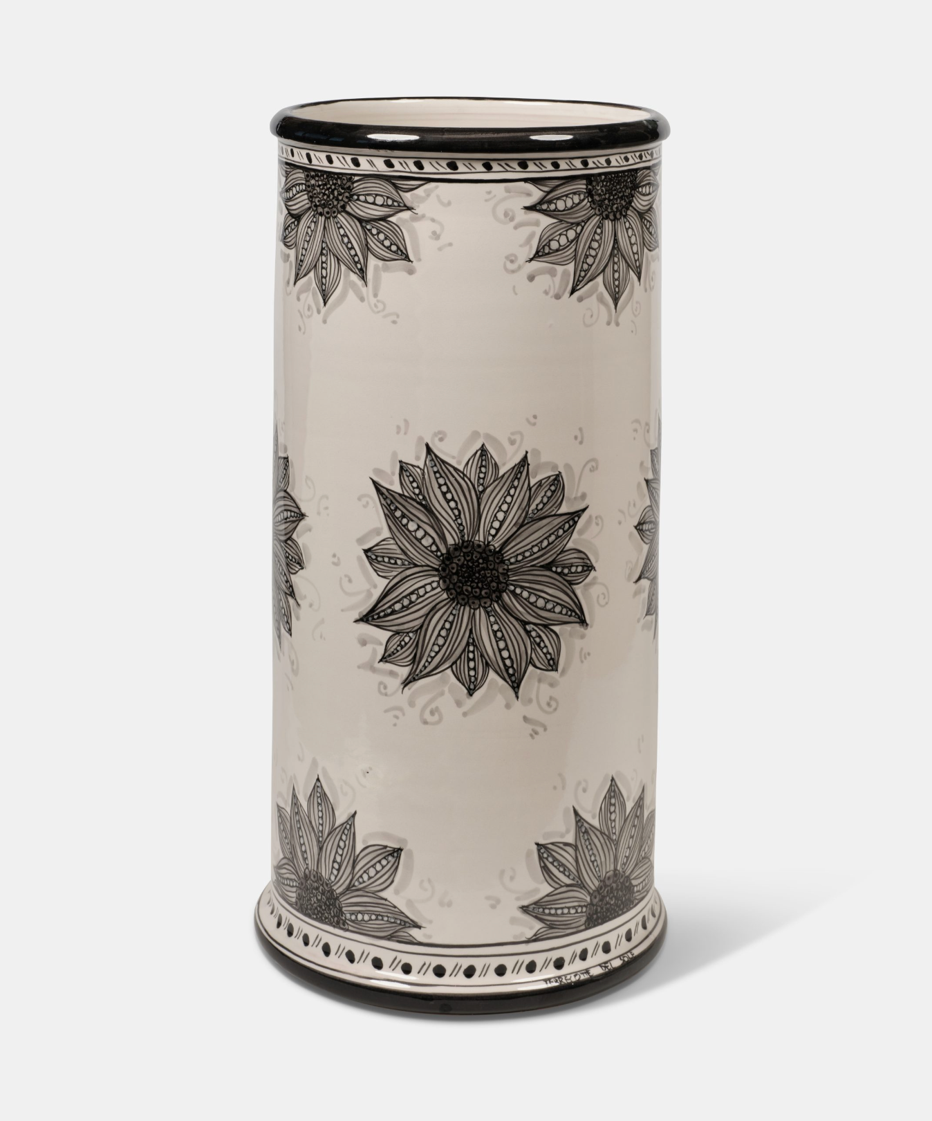 Portaombrelli Cilindro fatto a mano Ceramica Caltagirone Decoro Girasole Nero - VASO