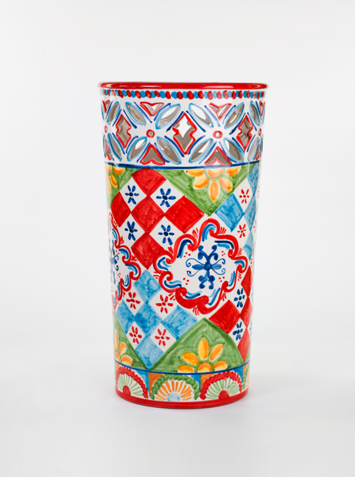 Portaombrelli Cilindro fatto a mano Ceramica Caltagirone Decoro Siciliano - VASO