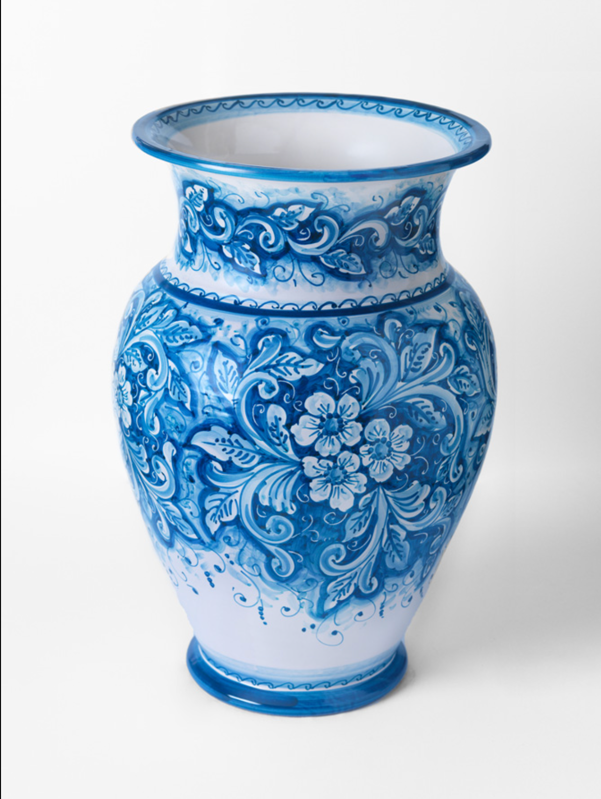 Portaombrelli Liscio fatto a mano Ceramica Caltagirone Decoro Fiori Blu - VASO