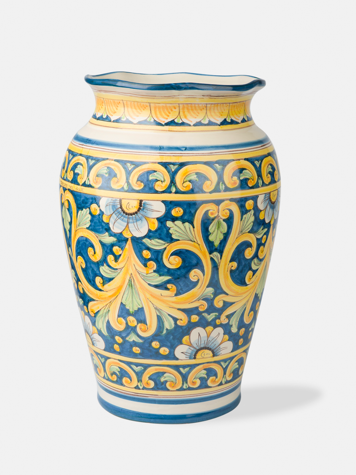 Portaombrelli fatto a mano Ceramica Caltagirone Decoro Giallo fondo Blu - VASO