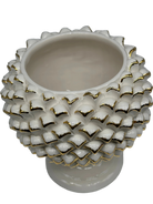 Portavaso Mezza Pigna Ceramica Caltagirone cm H.20 Artigianale Bianco Punte Oro DD CERAMICHE SICILIANE