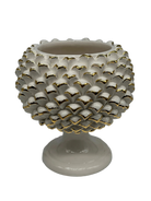Portavaso Mezza Pigna Ceramica Caltagirone cm H.20 Artigianale Bianco Punte Oro DD CERAMICHE SICILIANE