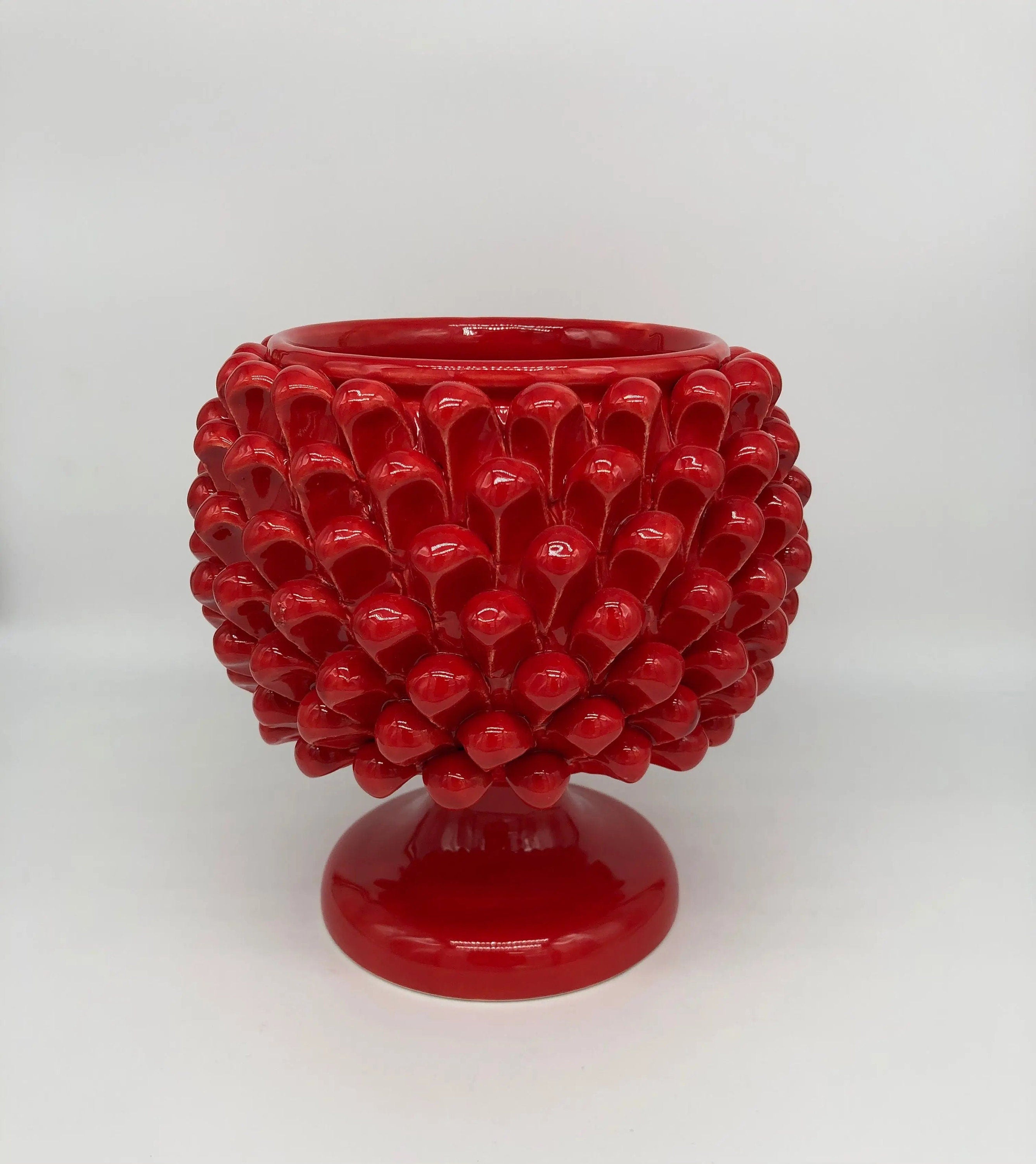 Portavaso Mezza Pigna Ceramica Caltagirone cm H.20 L.20 Artigianale Rosso DD CERAMICHE SICILIANE