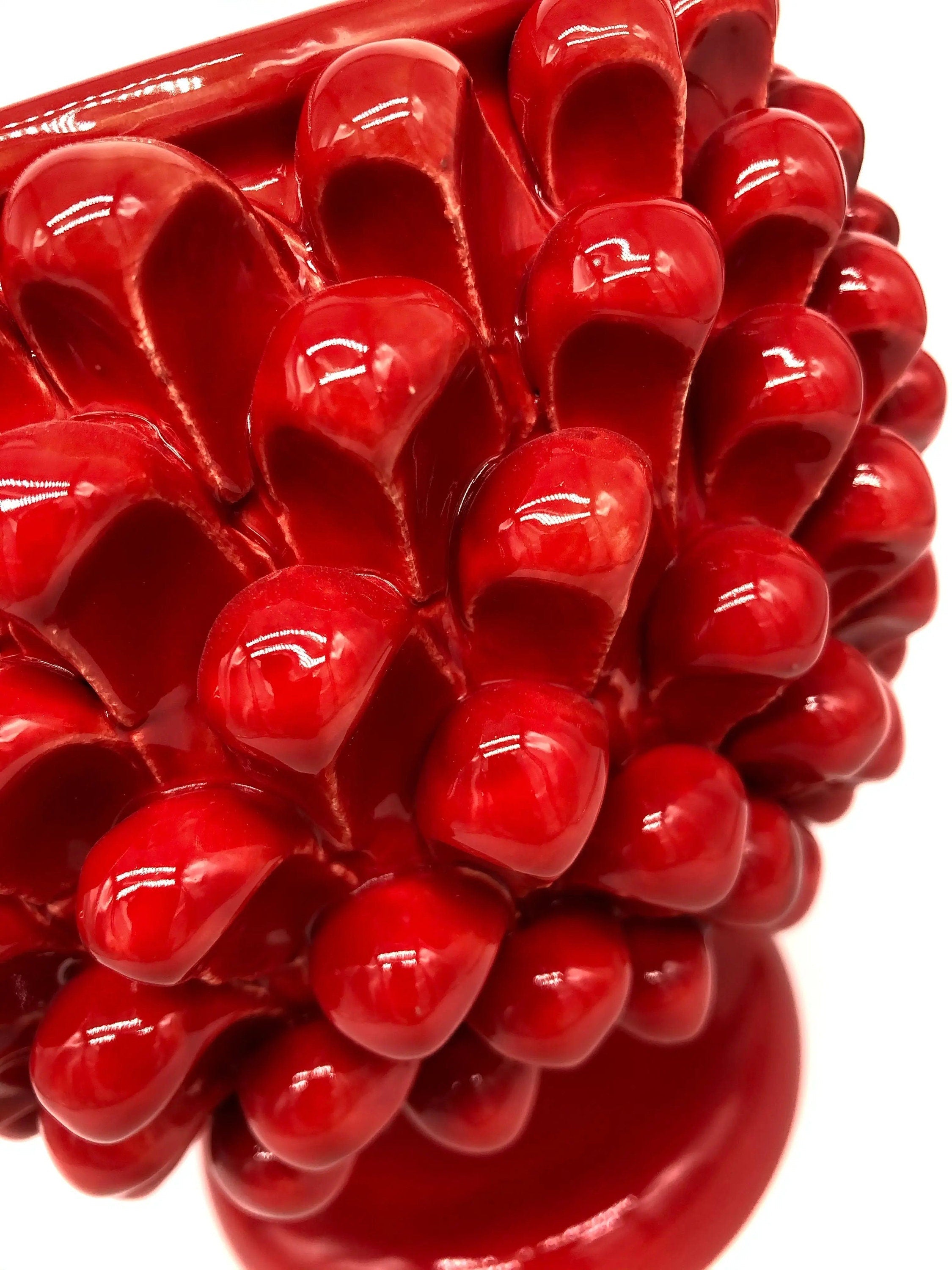 Portavaso Mezza Pigna Ceramica Caltagirone cm H.20 L.20 Artigianale Rosso DD CERAMICHE SICILIANE