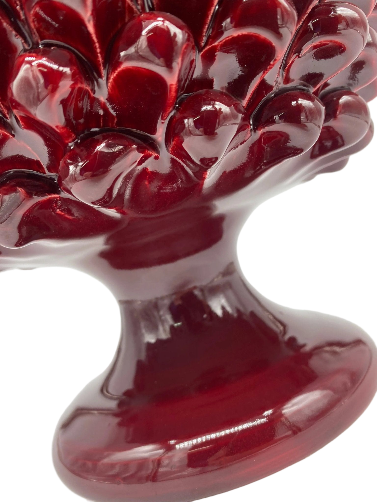 Portavaso Mezza Pigna Ceramica Caltagirone cm H.20 L.20 Artigianale Bordeaux DD CERAMICHE SICILIANE