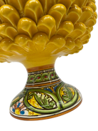 Portavaso Mezza Pigna Ceramica Caltagirone cm H.20 L.20 Artigianale Giallo Base Decorata DD CERAMICHE SICILIANE