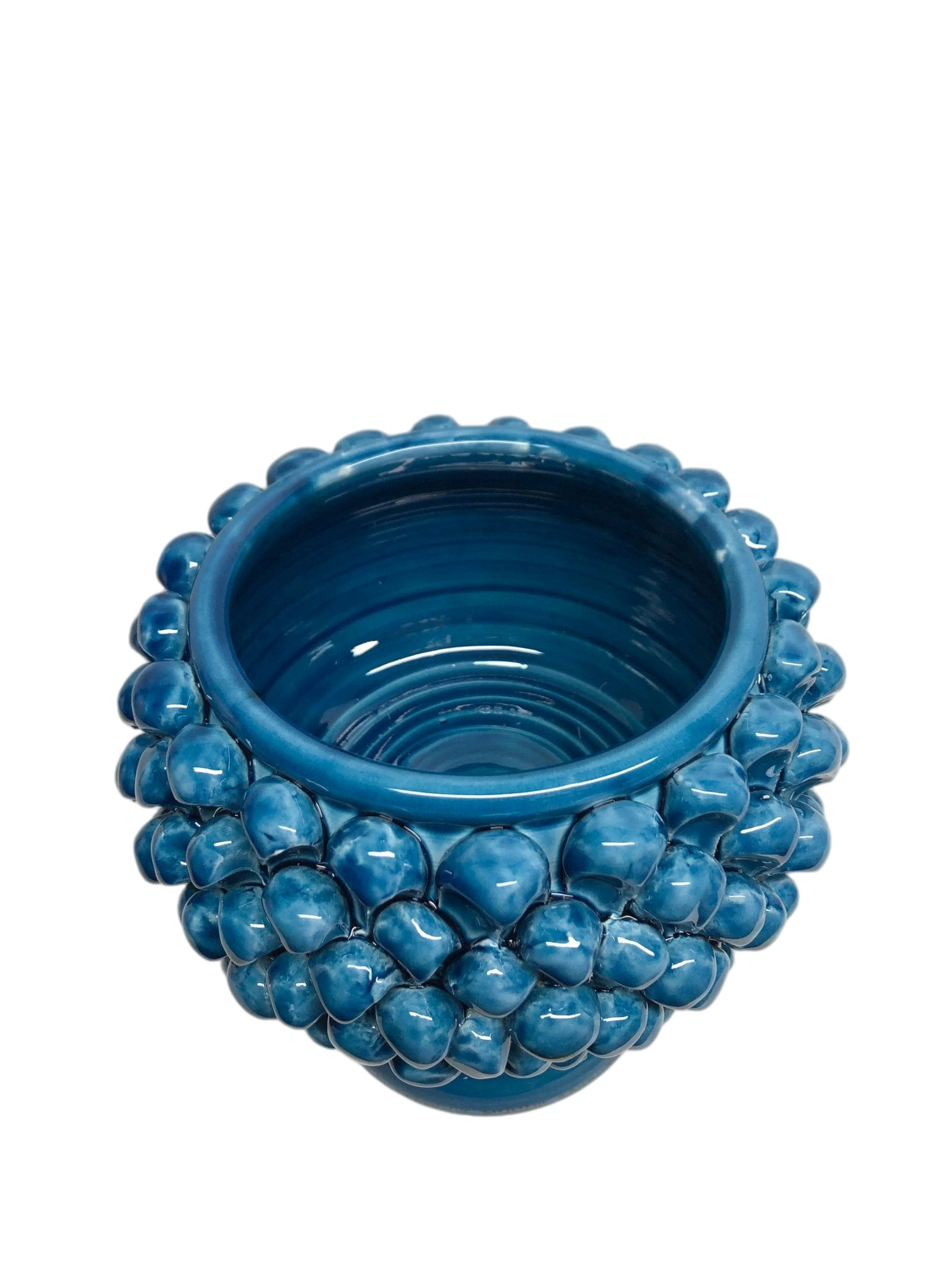 Portavaso Mezza Pigna Ceramica Caltagirone cm H.20 L.20 Artigianale Blu Cristallo DD CERAMICHE SICILIANE